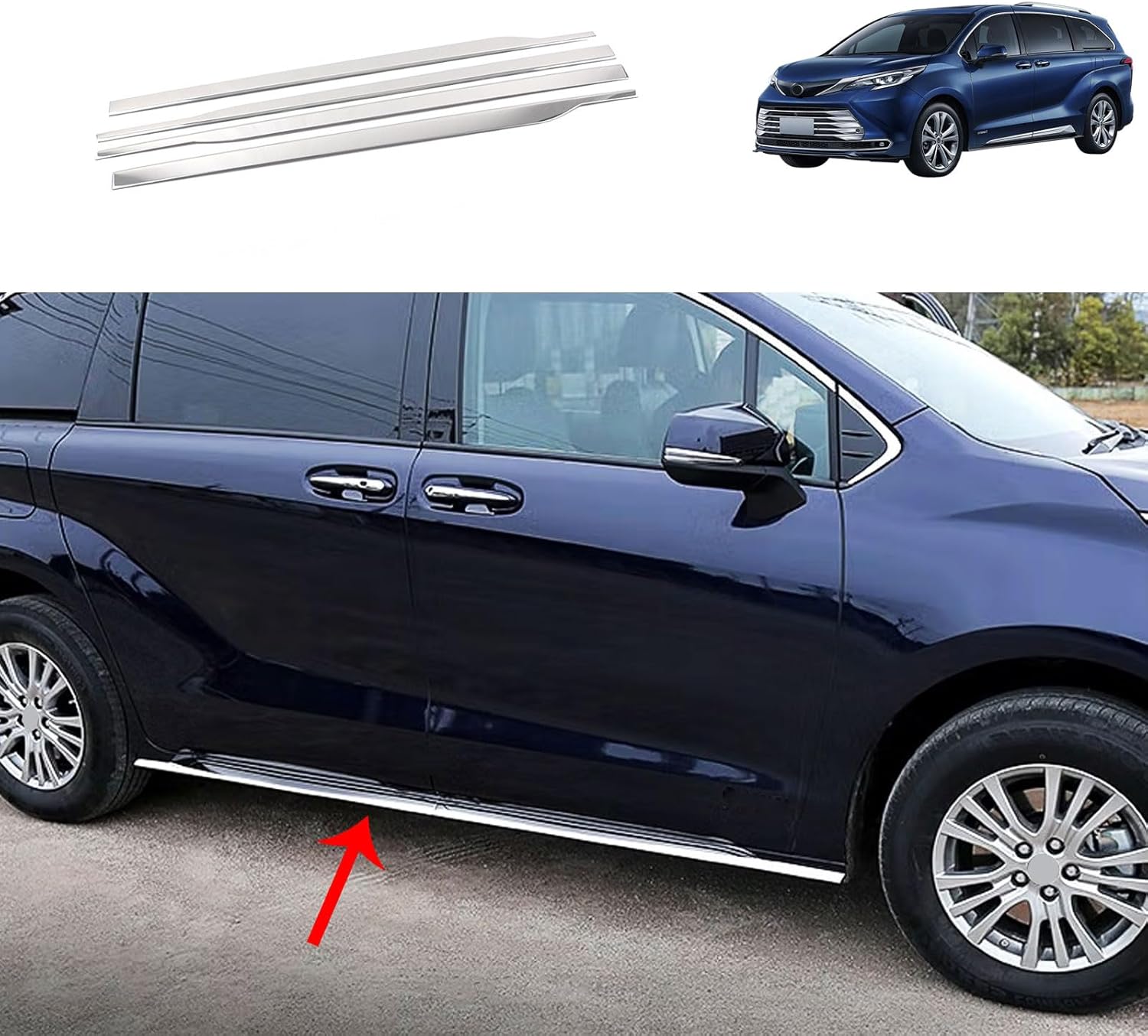 BRAND, CATEGORY, ROCKER PANELS, TUBAIZAI, Car Accessories Side Skirts Compatible With Toyota Sienna 2021 2022 2023 Door Side Skirt Extension Rocker Panel Cover Trim Stainless Steel 4PCS