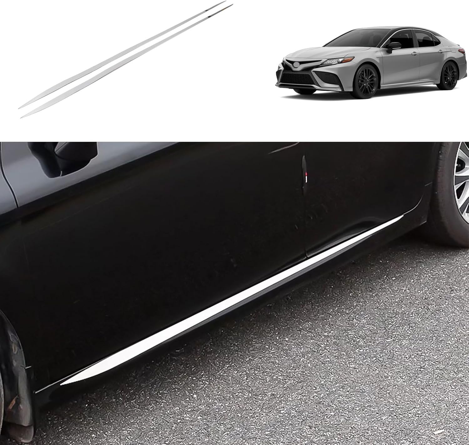 BRAND, CATEGORY, ROCKER PANELS, TUBAIZAI, Car Accessories Side Skirts Compatible with Toyota Camry 2023 2022 2021 2020 2019 2018 Door Side Skirt Extension Rocker Panel Cover Trim Stainless Steel 4PCS