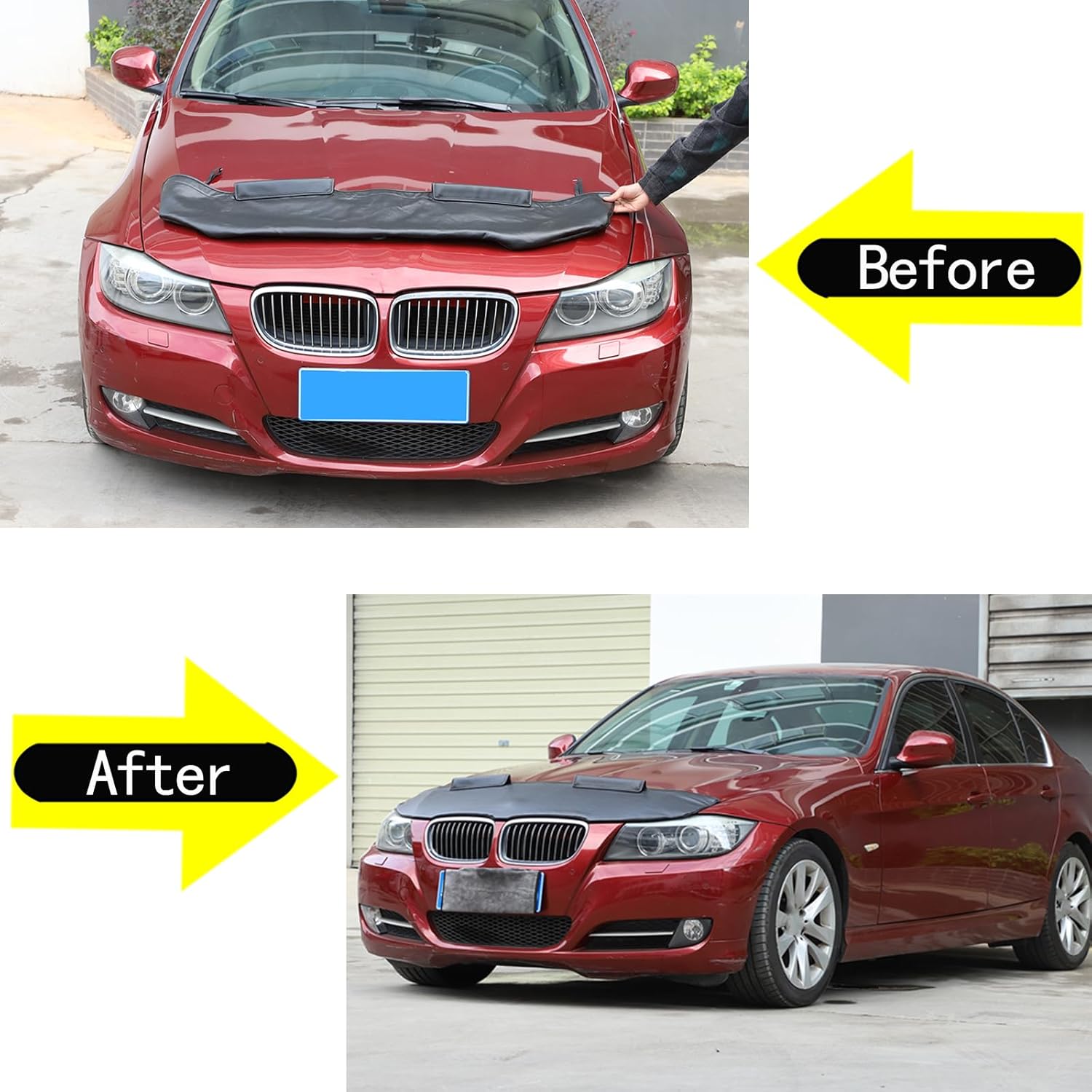 BRAND, CATEGORY, ENGINE CASE GUARDS, SEKHYNA, Car Bonnet Hood Protector Bra Compatible with BMW 3 Series E90 E91 E92 E93 323 325i 328i 330i 335i 335d Leather 1PCS,Black Engine Cover Anti Scratch Mask Exterior Accessories (Black)