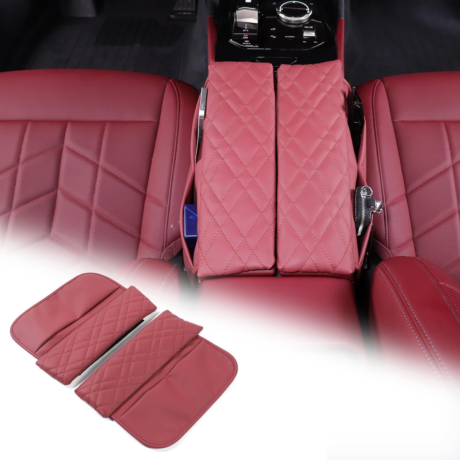 ARMRESTS, BRAND, CATEGORY, SEKHYNA, Car Center Console Cover Compatible with BMW 5 Series G60 2024 Sedan,Center Seat Armrest Cover Pad Leather Cushion Anti-Scratch Protector with Side Mobile Phone Storage Pockets 2PCS (Coffee Color)