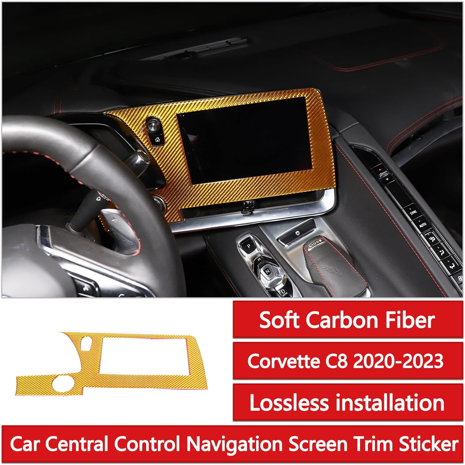 BRAND, CATEGORY, CENTER CONSOLES, SEKHYNA, Car Central Control Navigation Screen Trim Sticker Compatible with Chevrolet Corvette C8 Stingray 2020-2024 Soft Carbon Fiber 1PCS Center GPS Display Frame Trim Accessories (Red Carbon)