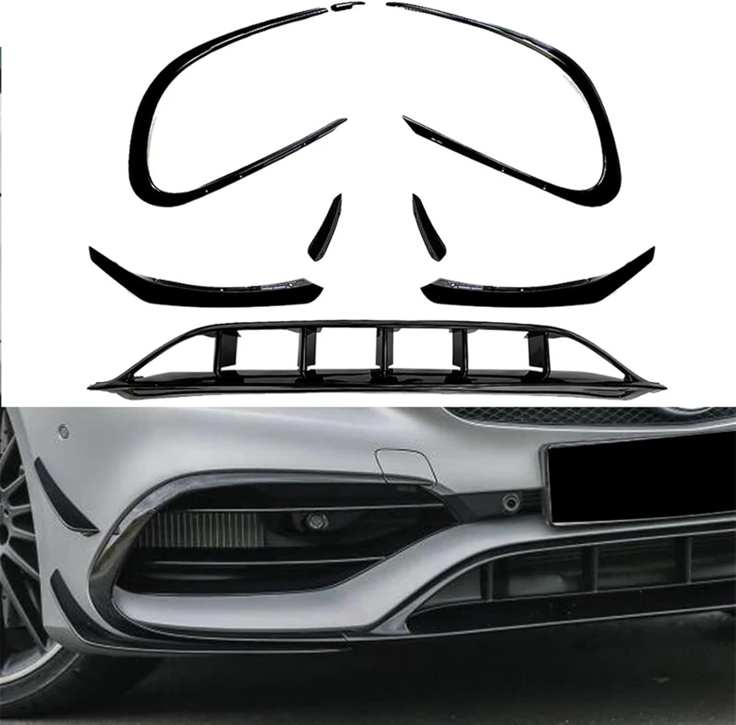 BODY, BRAND, CATEGORY, KYIUAOHUNFKLLINDJH, Car Front Bumper Cover Lip Splitter Trim, Compatible for Mercedes Benz CLA C117 CLA200/220 2016~2019, Spoiler Air Vent Hood Grille Body Kit