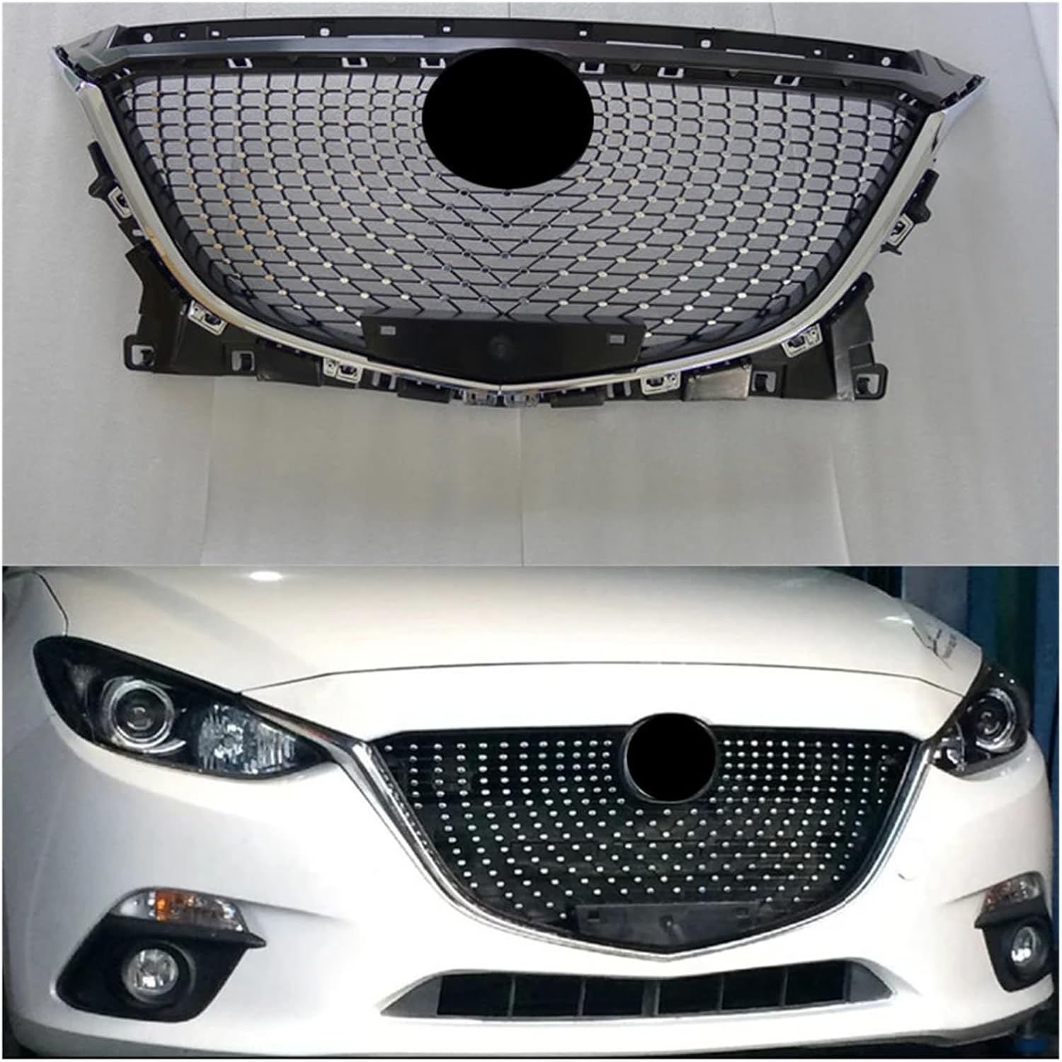 BRAND, CATEGORY, GRILLES, PDSENG, Car Front Bumper Grille Compatible for Mazda 3 Axela 2014 2015 2016 Diamond Replacement Exterior Upper Vent Hood Air Splitter Grill