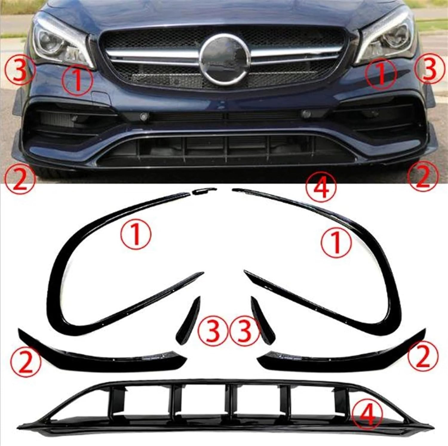 BODY, BRAND, CATEGORY, KYIUAOHUNFKLLINDJH, Car Front Bumper Lip Splitter Trim, Compatible for Mercedes Benz CLA Class W117 C117 CLA200 CLA220 2016-2019 Hood Spoiler Air Vent Grille