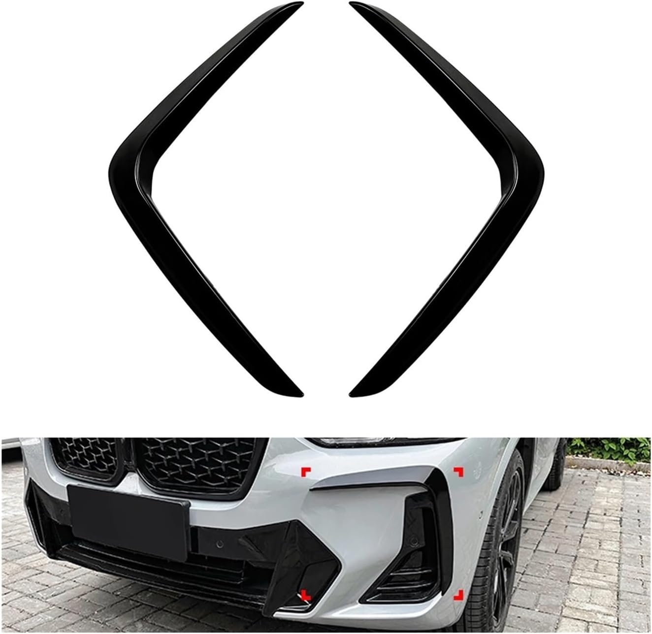 BRAND, CATEGORY, HEADLIGHT COVERS, IALQXYCX, Car Front Bumper Side Air Vent Cover Trim Fog Light Lamp Intake Hood Frame Splitter Compatible For BMW X3 X4 G01 G02 Sport LCI 2022-2023(Glossy Black)