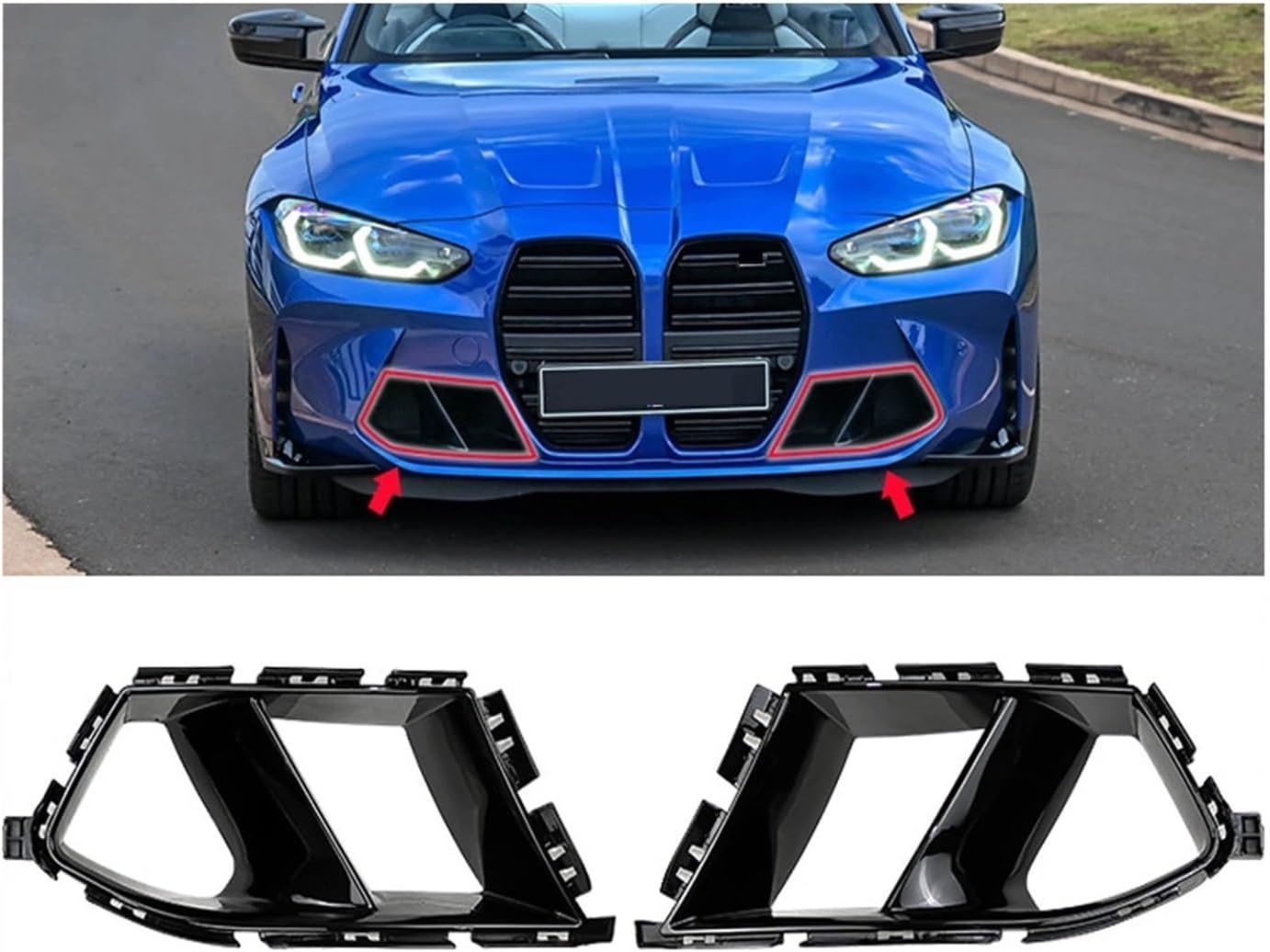 BRAND, CATEGORY, HEADLIGHT COVERS, IALQXYCX, Car Front Bumper Side Air Vent Trim Compatible For BMW G80 M3 G82 G83 M4 2021-2024 Fog Light Lamp Hood Intake Frame Cover Grille Body Kits(Glossy Black)