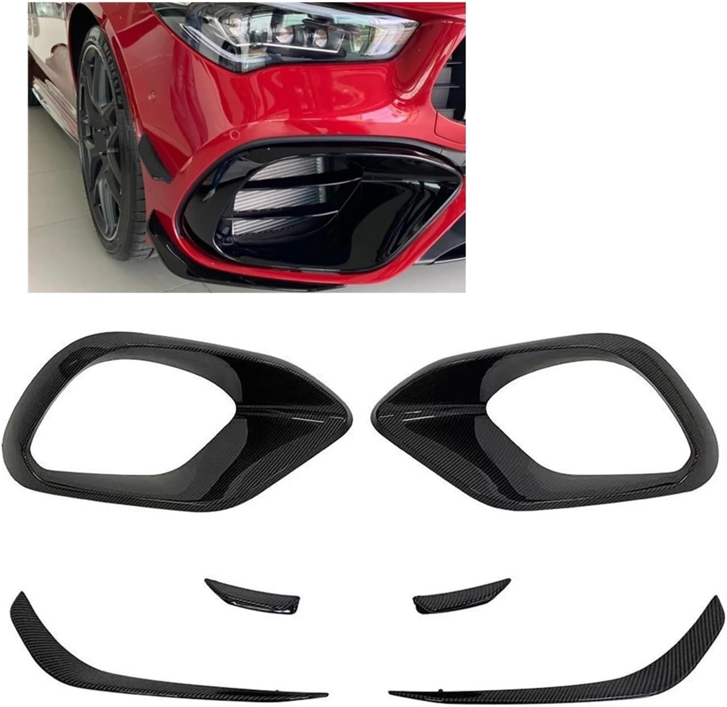 BODY, BRAND, CATEGORY, VIVNIK, Car Front Bumper Side Hood Fog Lamp Light Cover Spoiler Air Vent Frame Trim Compatible for Mercedes Benz CLA W118 C118 AMG CLA45 2020-2023(Carbon Fiber Look)