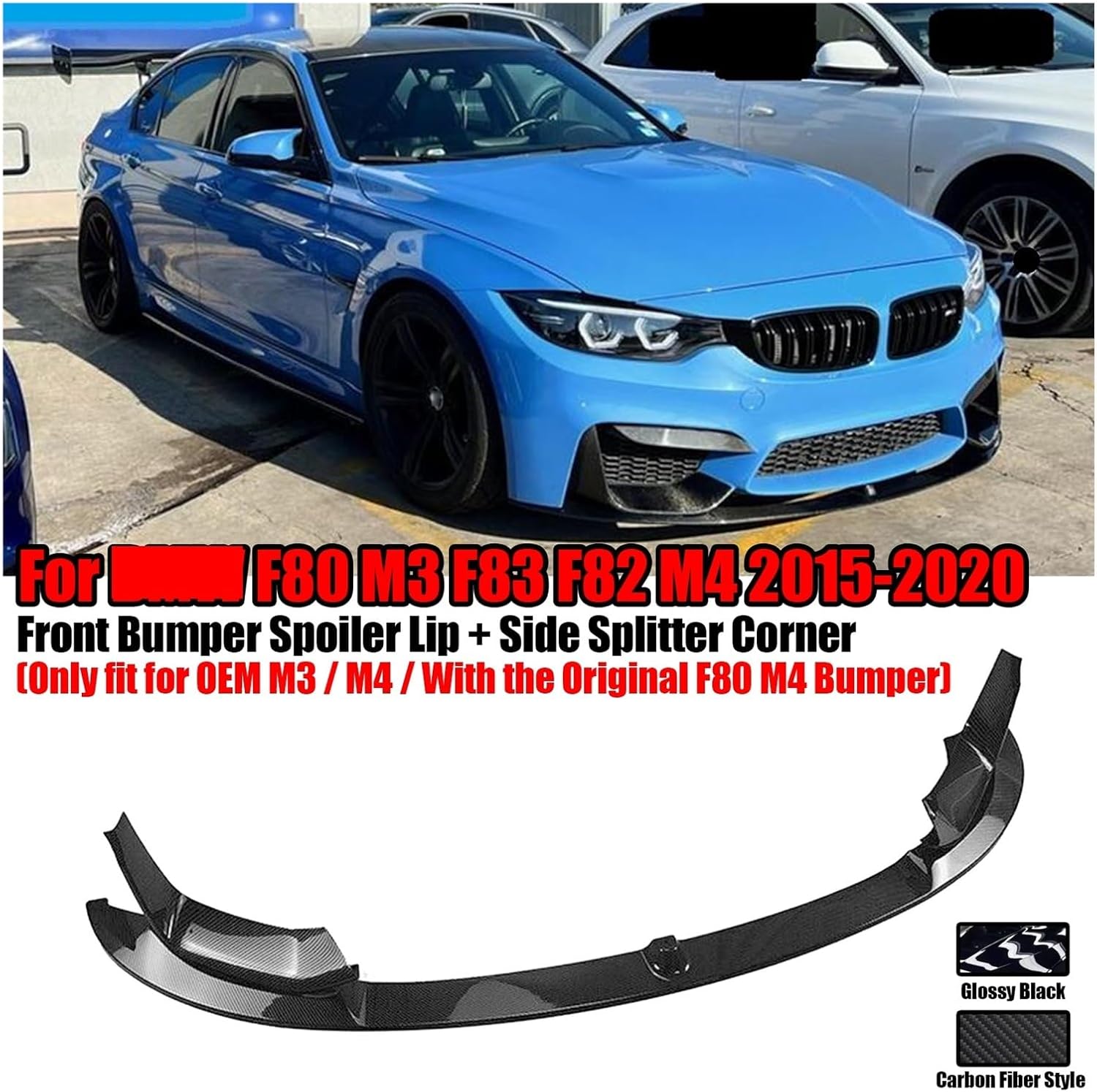 BRAND, BUMPERS, CATEGORY, VHDSAQXS, Car Front Bumper Spoiler Lip Blade Lower Side Air Vent Hood Cover Compatible for BMW F80 M3 F83 F82 M4 2015-2020 Splitter Corner Kit(Glossy Black)