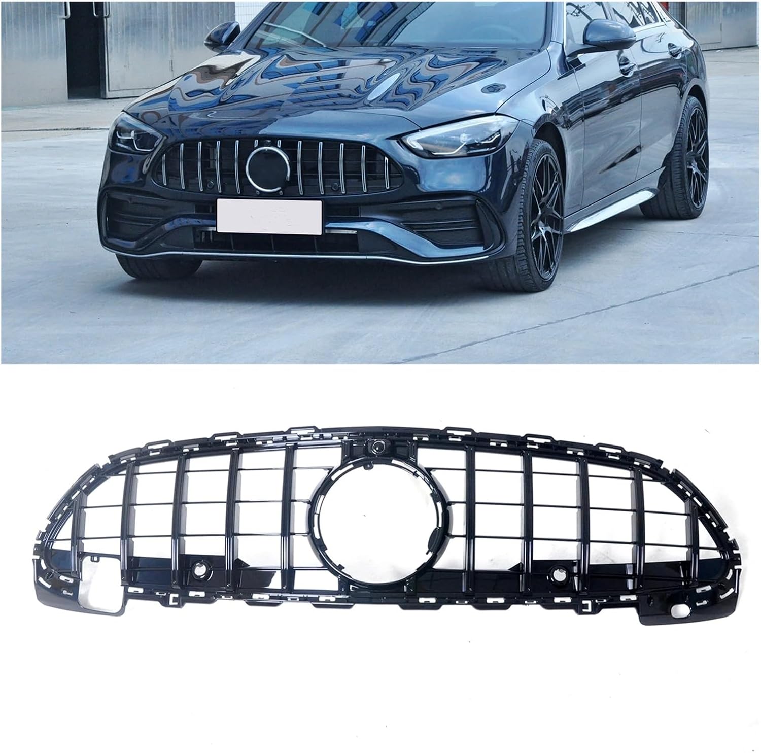 BRAND, CATEGORY, GRILLES, HZLIMJDQ, Car Front Grill Grille Upper Bumper Hood Mesh Grid Compatible For Mercedes Benz C Class W206 C180 C200 C220 C300 C43 AMG 2021-2023(Silver)