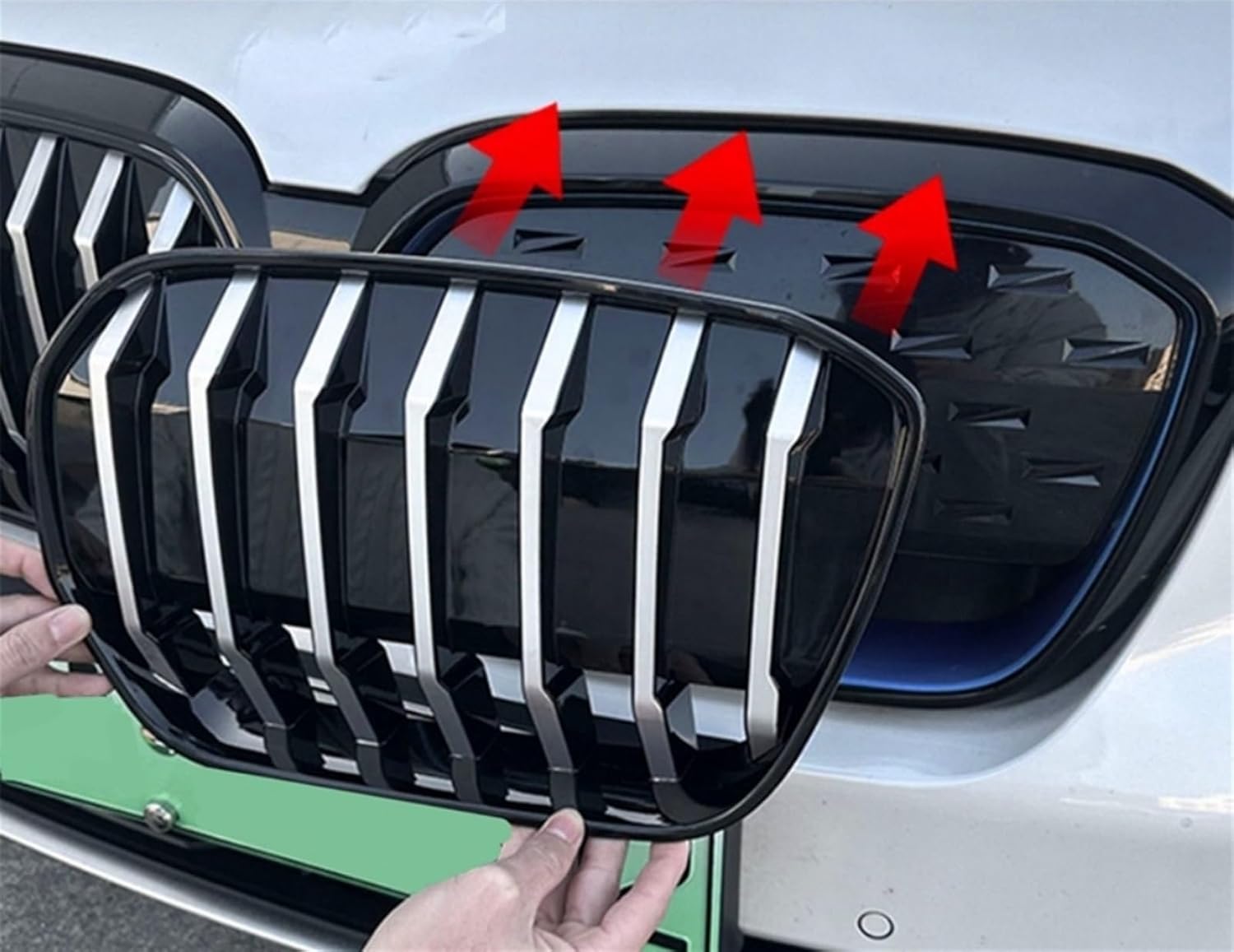 BRAND, CATEGORY, GRILLES, IXNBSUS, Car Front Grille Front Kidney Grille Compatible For BMW IX3 20-23 Silver Black Bumper Intake Hood Mesh Air Vent Cover Grid Kit Grille Mesh(IX3 Black 2pcs)