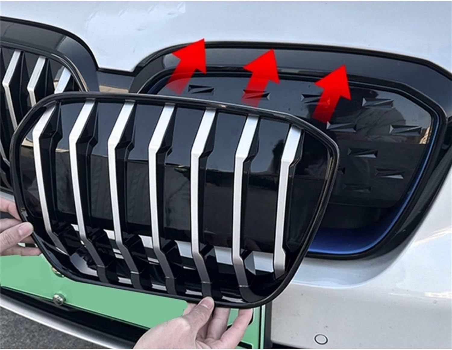 BRAND, CATEGORY, GRILLES, ZKZQPOCU, Car Front Grille Front Kidney Grille Compatible For BMW IX3 20-23 Silver Black Bumper Intake Hood Mesh Air Vent Cover Grid Kit Grille Mesh(IX3 Silver 2pcs)