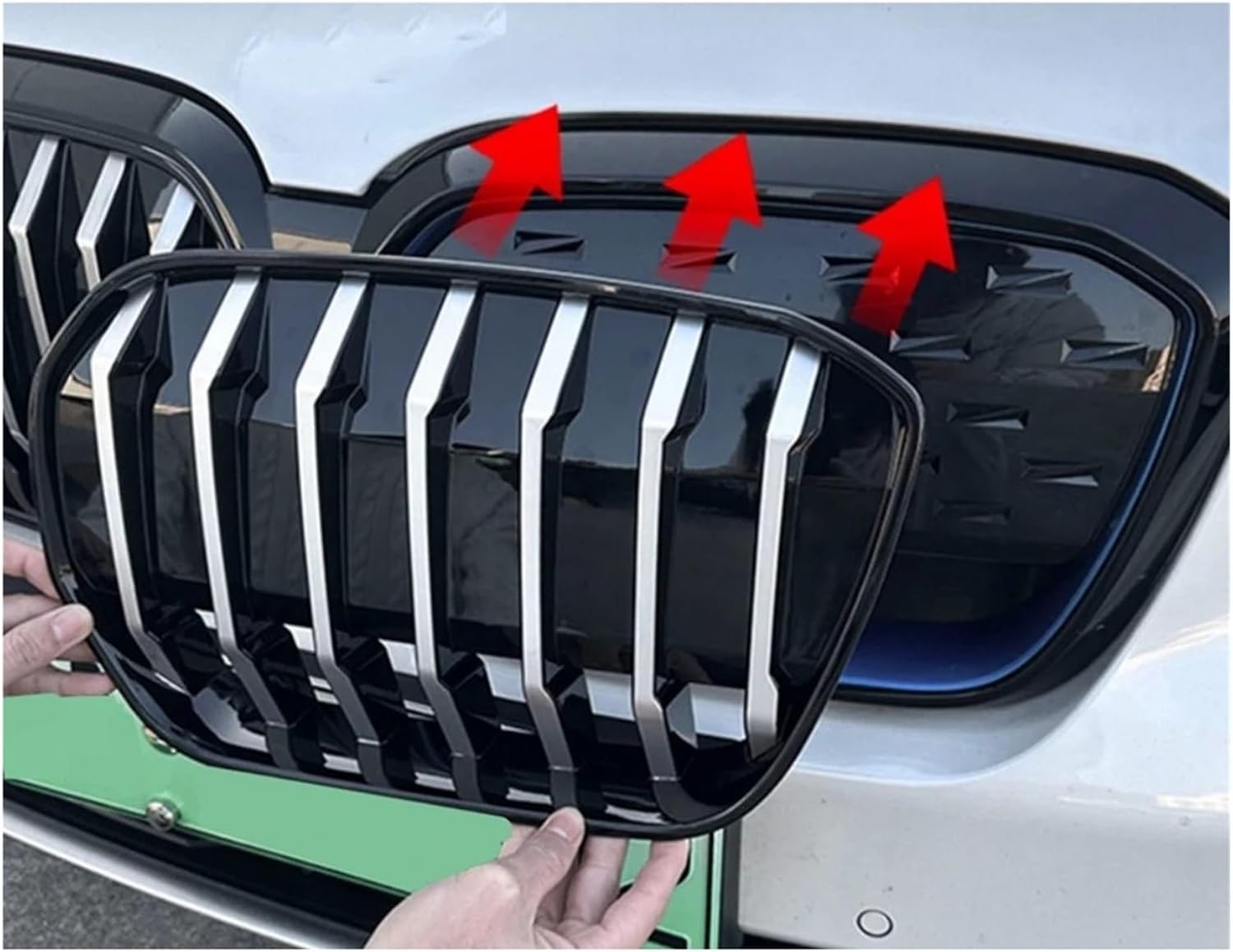 BERBO, BRAND, CATEGORY, GRILLES, Car Front Grille Front Kidney Grille,Compatible For BMW，IX3 20-23 Silver Black Bumper Intake Hood Mesh Air Vent Cover Grid Kit Grille Mesh (Color : IX3 Black 2pcs)