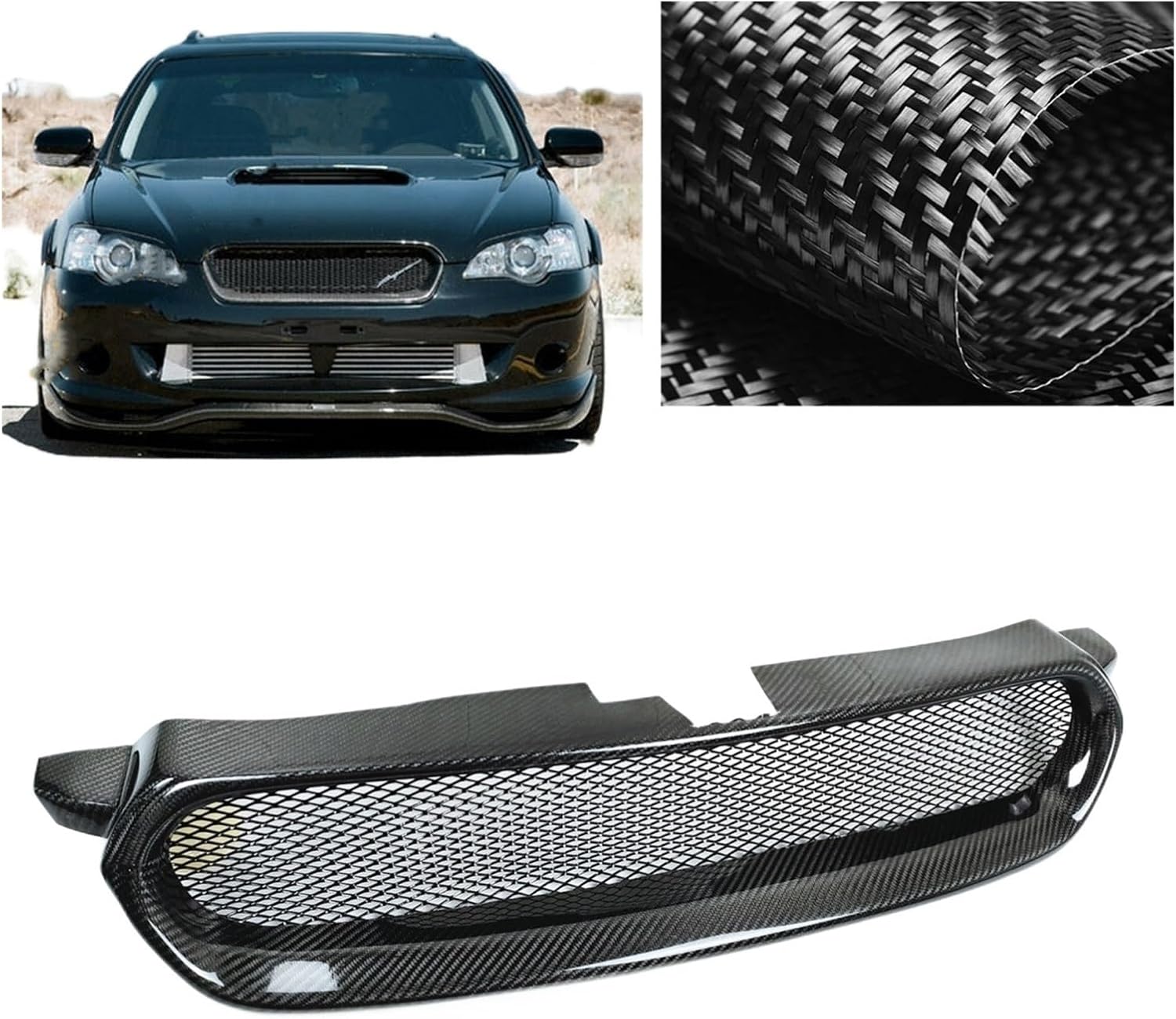 BRAND, CATEGORY, GRILLES, ROOFYS, Car Front Grille Racing Grills Compatible for Subaru Legacy 2005-2007 Real Carbon Fiber Upper Bumper Intake Hood Vent Cover Mesh Grid Kit, sq1228 store