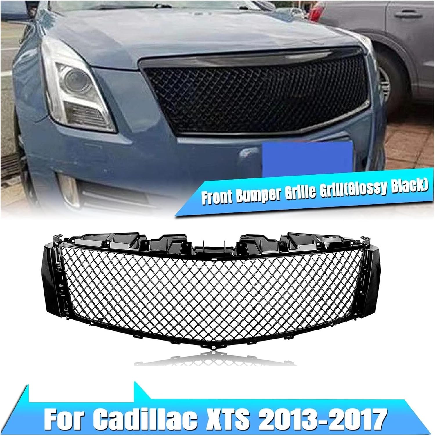 BRAND, CATEGORY, GRILLES, PDSENG, Car Front Upper+Lower Grille Grill Bumper Hood Mesh Cover Grid Compatible for Cadillac XTS 2013-2017