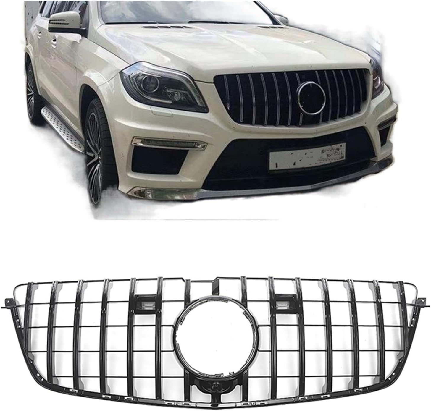 BRAND, CATEGORY, GRILLES, WGQSEXDY, Car Grill Front Grille Upper Bumper Hood Mesh With Camera Hole Compatible For Mercedes Benz X166 GL Class GL500 GL550 GL63 2013 2014 2015(Silver)