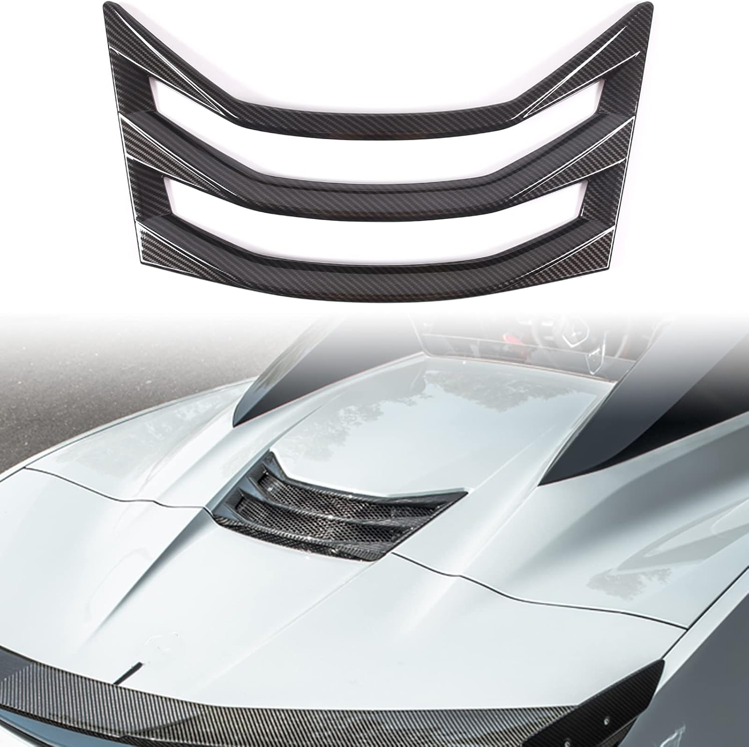 BRAND, CATEGORY, CHEAYAR, HOOD VENTS, Car Rear Hood Scoop Air Vent Cover Trim Compatible with Chevrolet Corvette C8 Convertible Models 2020-2023, Rear Hatch Vent Carbon Fiber C8 Accessories 1PCS (Carbon fiber pattern)