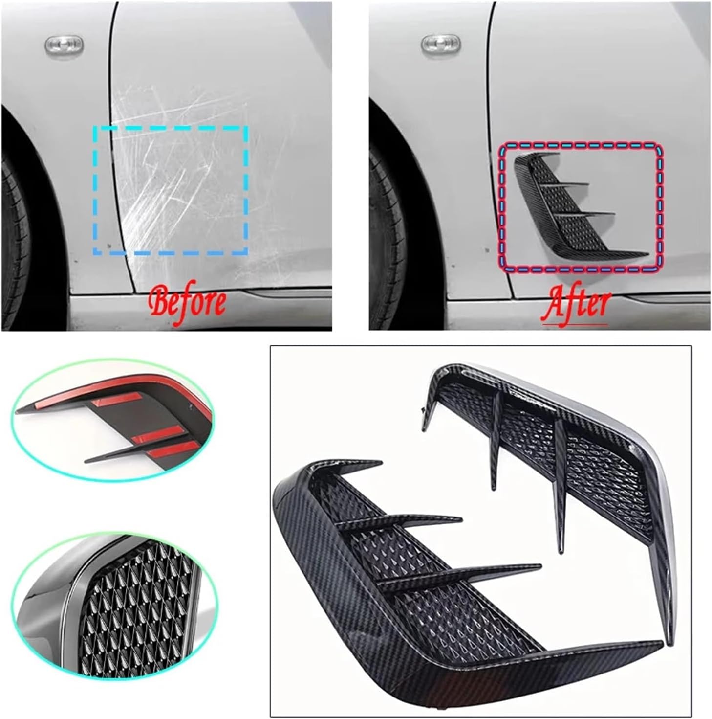 BRAND, CATEGORY, HOOD VENTS, YANZIFDC, Car Side Vents 2pcs Universal Car Side Air Flow Vent Sticker Wheel Door Air Wing Cover Fit for BMW Fit for Audi Fit for Benz Decor (Color : Glossy Black)