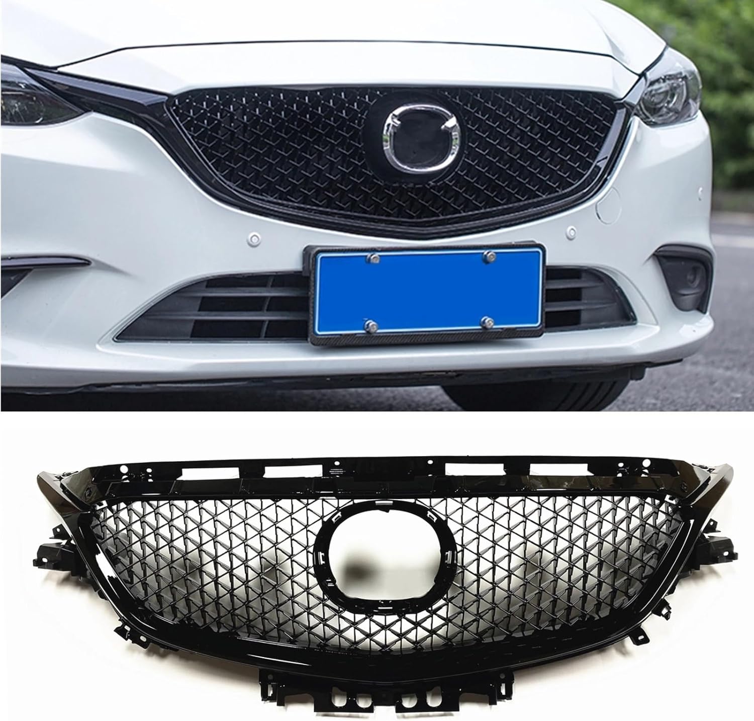 BRAND, CATEGORY, GRILLES, SYLALE, SYLALE Auto body accessories For mazdas 6 Atenza 2017.7-2018 Front Grille Mazda6 Racing Grill Black Replacement Car Upper Bumper Hood Vent Mesh Body Kit Grid