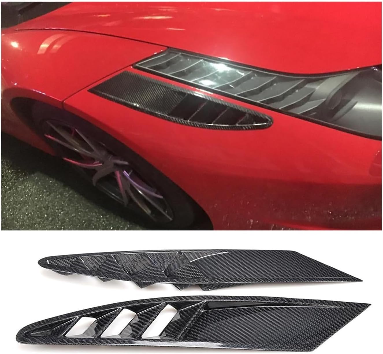 BRAND, BUMPERS, CATEGORY, YUFENGJUN, Carbon Fiber Car Front Air Intake Flow Vents and Front Bumper Wing Canards Case Compatible for Ferrari 458 Base Coupe 2 Door 2011-2013 4PCS(Only Hood Air Vents)