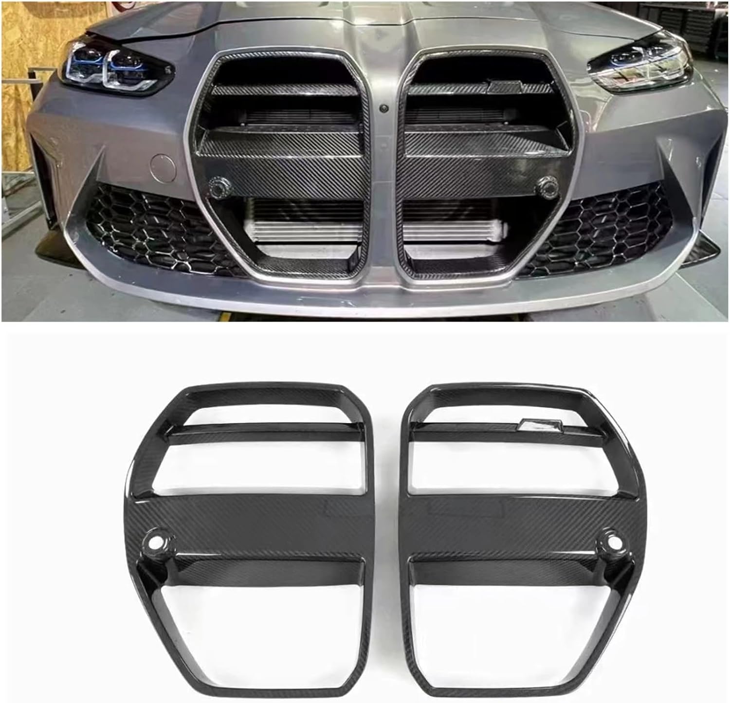 BRAND, CATEGORY, GRILLES, OMPTON, Carbon Fiber Car Front Kidney Grill Upper Bumper Hood Vent Grille Mesh Grid, Compatible for BMW M3 G80 M4 G82 G83 2021-2023