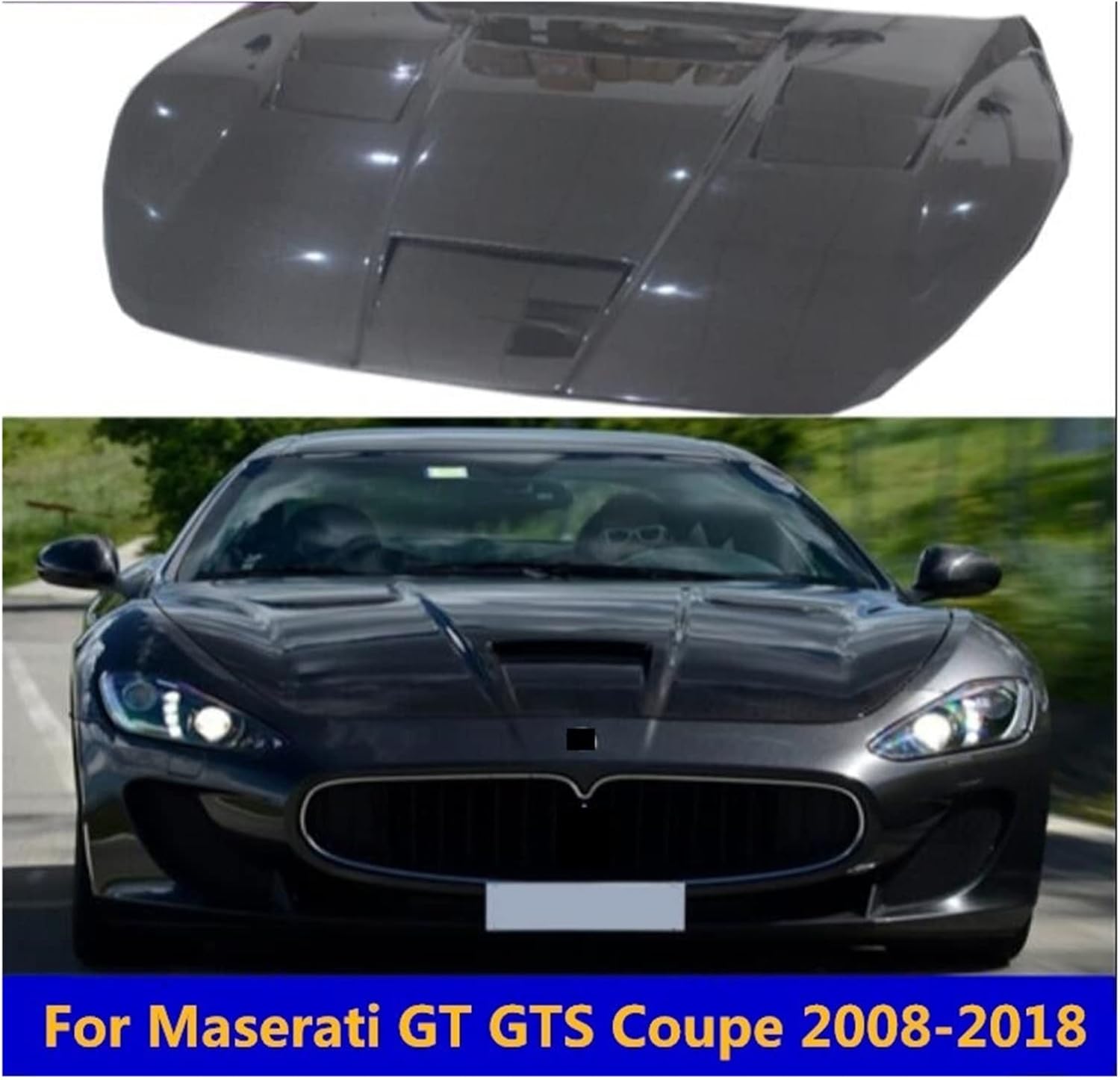 BRAND, CATEGORY, HOODS, NANDEZ, Carbon Fiber Front Bumper Engine Hood Vent Cover Compatible for Maserati Gran Turismo GT GTS Coupe 2 Door 2008-2018