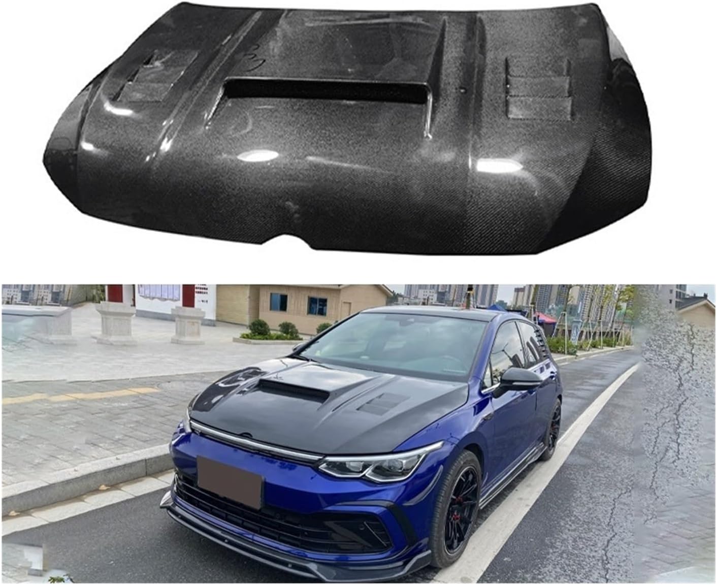 BRAND, CATEGORY, DFKAHF, HOODS, Carbon Fiber Front Engine Vented Hood Bonnet Compatible for VW Golf 8 GT-I MK8