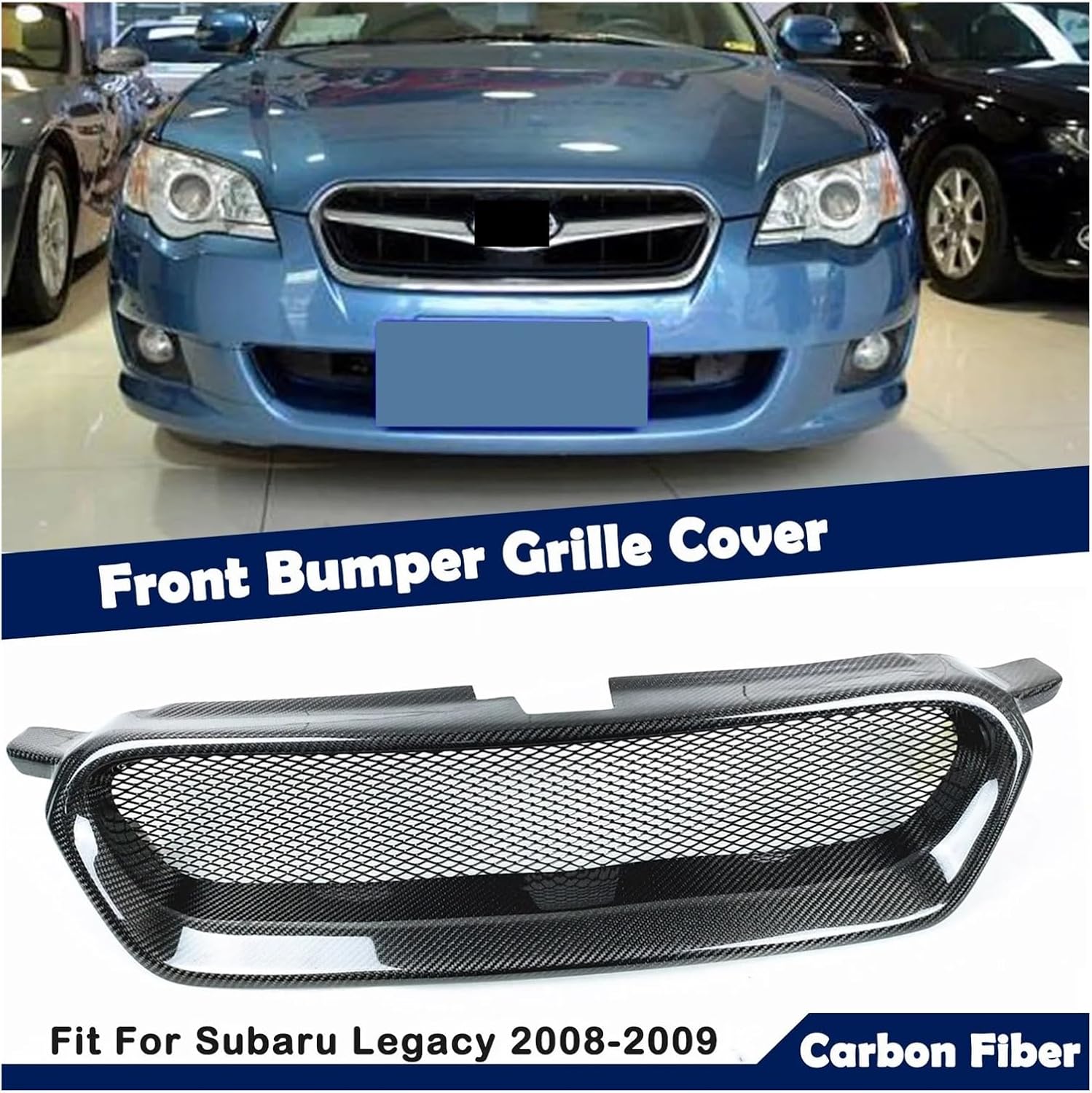 BRAND, CATEGORY, GRILLES, PDSENG, Carbon Fiber Front Grille Car Upper Bumper Hood Vent Mesh Grid Grill Auto Part Compatible for Subaru Legacy 2008-2009