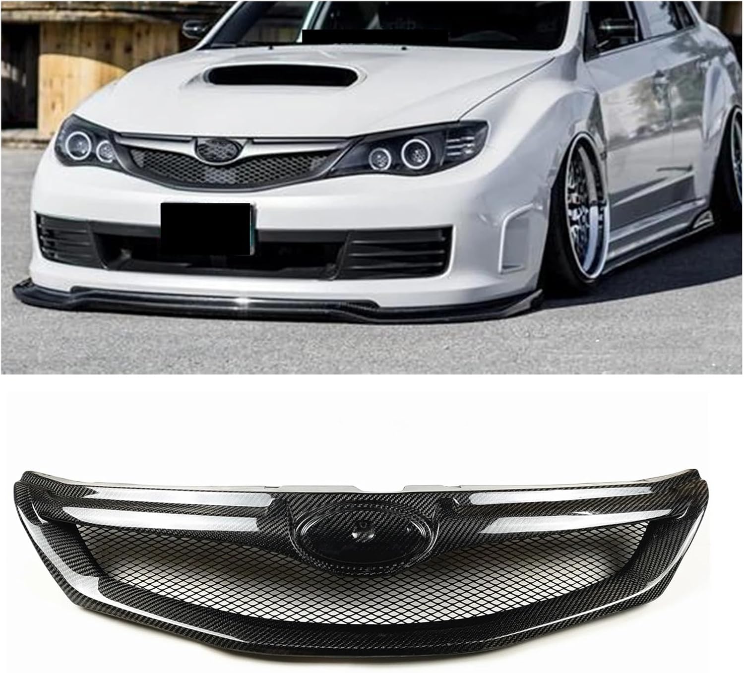 BRAND, CATEGORY, GRILLES, PDSENG, Carbon Fiber Front Grille Grills Upper Bumper Vent Hood Mesh Grid Compatible for Subaru Impreza WRX STi 2008-2011