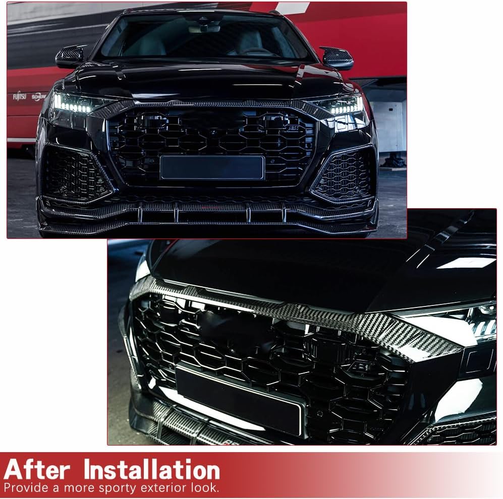 BRAND, CATEGORY, GRILLES, JC SPORTLINE, Carbon Fiber Front Hood Kidney Grill fits for Audi RS Q8 Base Sport Utility 4-Door 2021-2023 Front Bumper Grille Factory Outlet