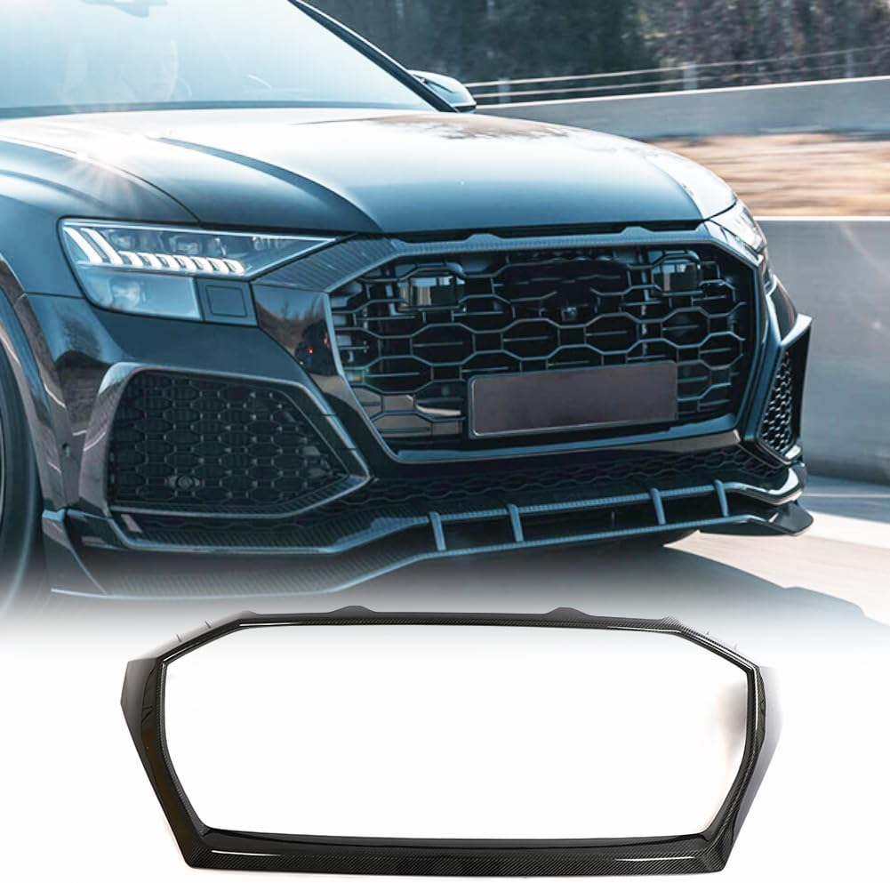 BRAND, CATEGORY, GRILLES, JC SPORTLINE, Carbon Fiber Front Hood Kidney Grill fits for Audi RS Q8 Base Sport Utility 4-Door 2021-2023 Front Bumper Grille Factory Outlet