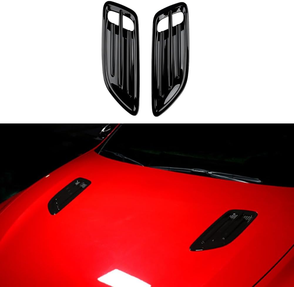 BRAND, CATEGORY, HOOD SCOOPS, JUIVEEL, Carbon Fiber Style/Glossy Black Style Car Air Flow Intake Cover,Air Flow Intake Hood Scoop Vent Cover Trim,Side Vent Bonnet Cover Compatible with Kia Stinger Accessories (Forged Red Style)