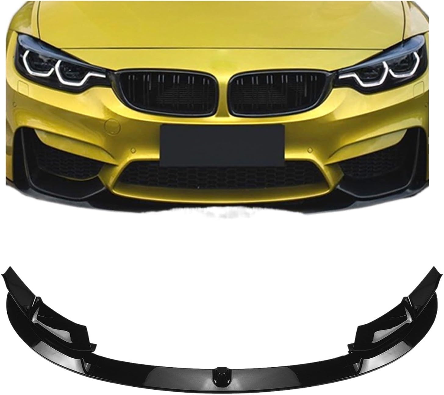 BODY KITS, BRAND, CATEGORY, DIPLODOCUS, Compatible For BMW F80 M3 F83 F82 M4 2015-2020 Only Black Gloss Front Bumper Spoiler Lip Blade+Lower Side Air Vent Hood Cover Splitter Kit (Color : Glossy Black)