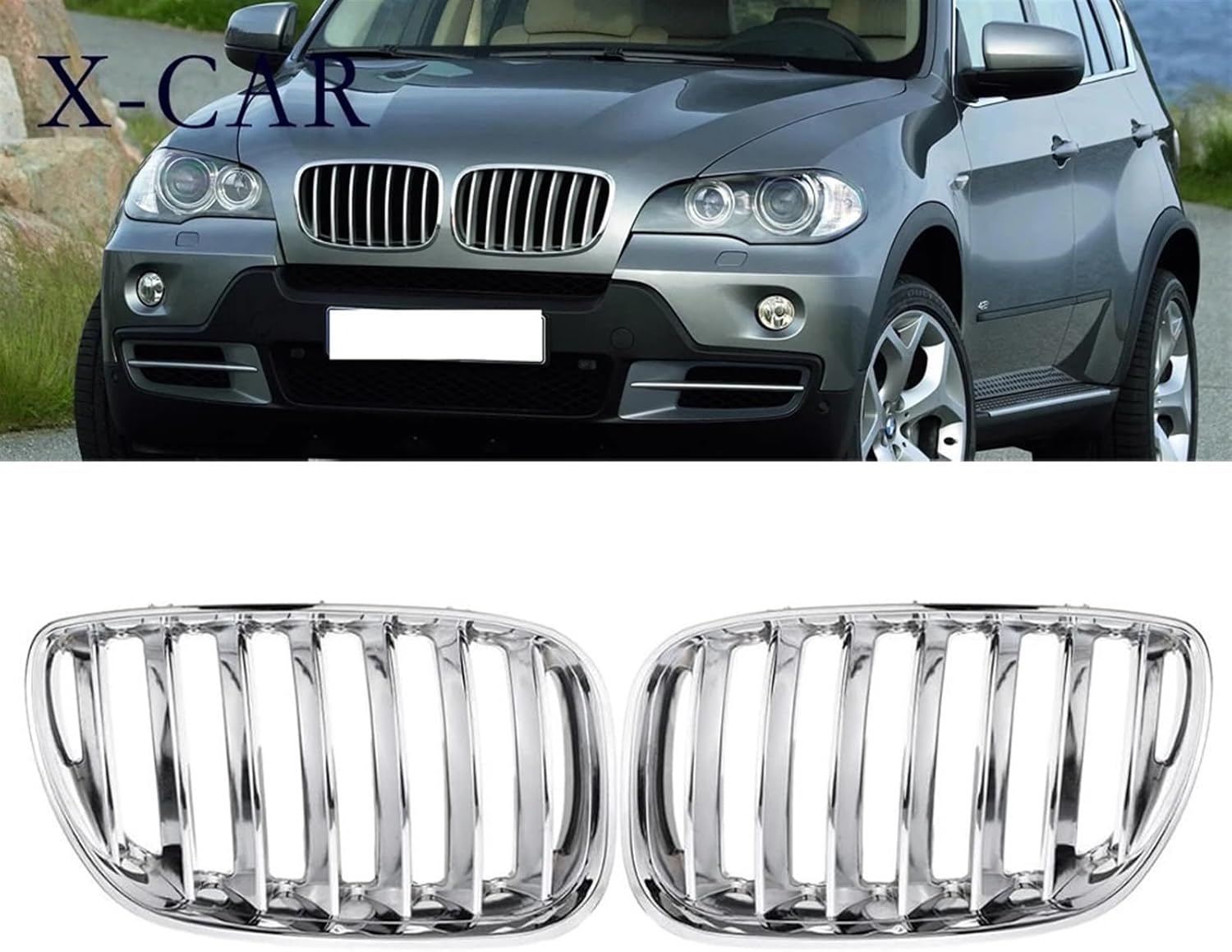 BRAND, CATEGORY, GRILLES, KIYAH, Compatible For BMW X5 E53 2004 2005 2006 Chrome Front Hood Kidney Grills Grille Front Bumper Grille Racing Grills Car Styling