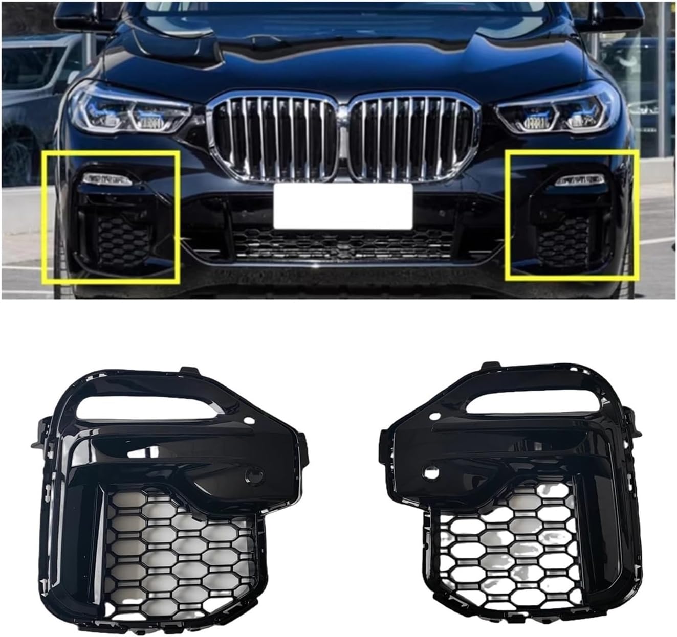 BRAND, CATEGORY, GRILLES, IALQXYCX, Compatible For BMW X5 G05 2019-2023 Front Bumper Side Air Vent Outlet Grill Gloss Black Fog Light Lamp Cover Hood Intake Frame Grille Mesh