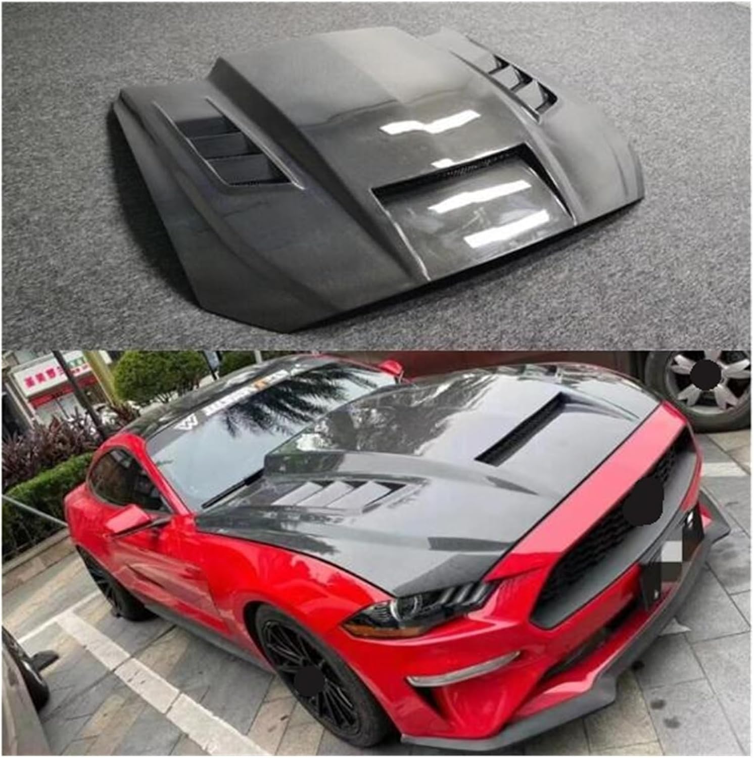 BRAND, CATEGORY, HOOD VENTS, LKHJGJGJ, Compatible For Ford Mustang 2015 2016 2017 2018 2019 2020 2021 2022 Real Carbon Fiber Car Front Engine Hood Vent Cover(Single Layer Carbon-2018-2022)