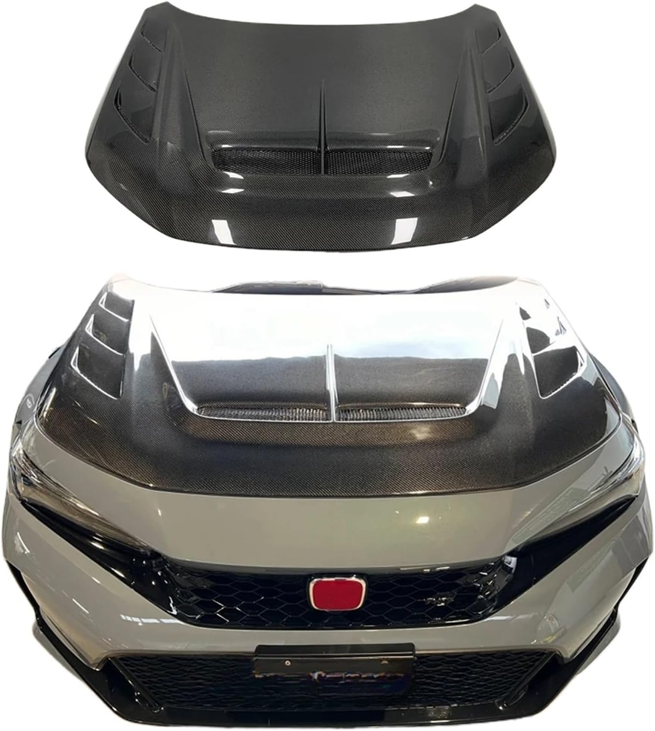 BRAND, CATEGORY, HOODS, IALQXYCX, Compatible For Honda Civic FL5 Type R Carbon Fiber Vented Cooling Front Bumper Hood Bonnet