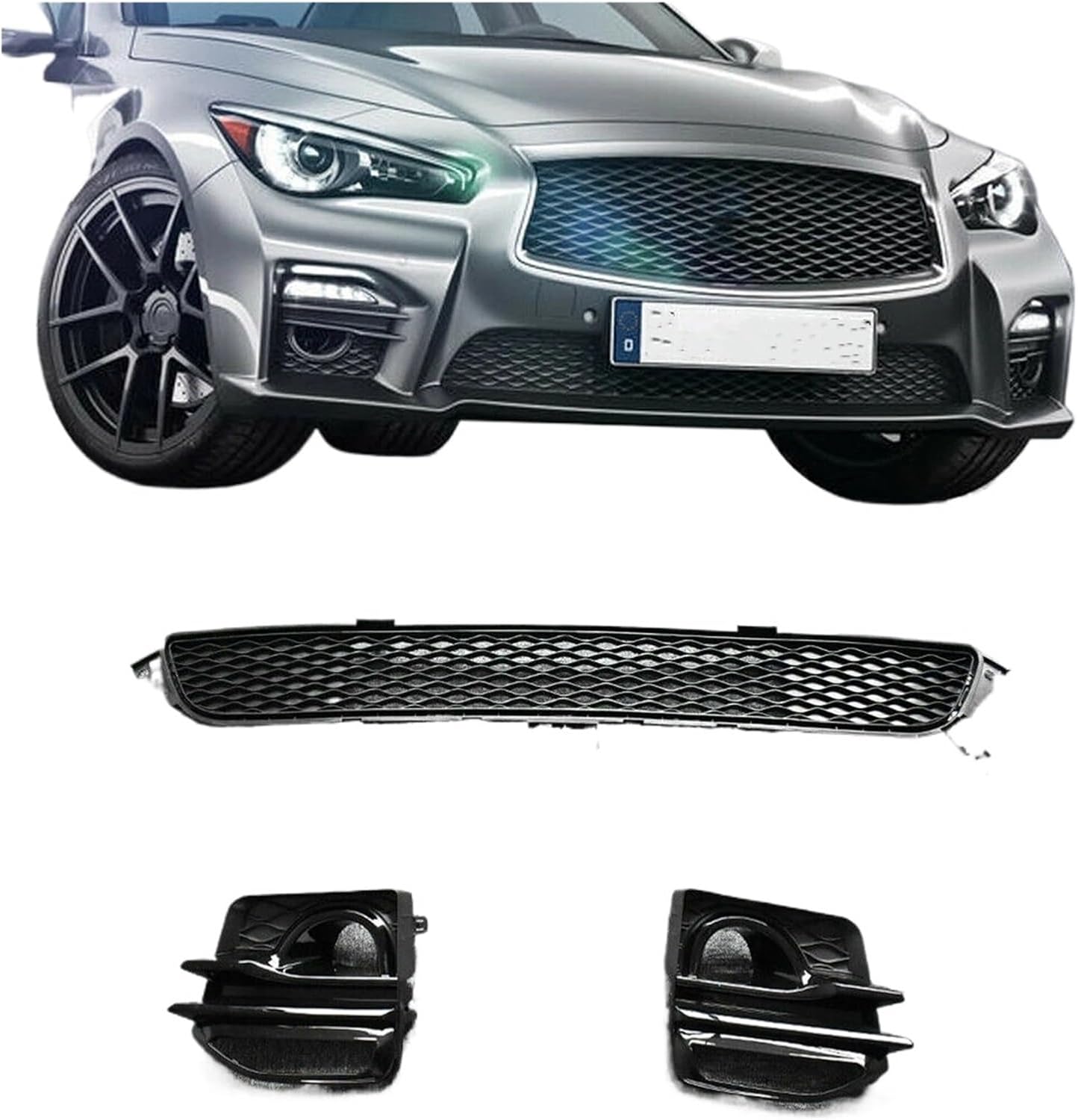 BRAND, CATEGORY, GRILLES, HBANGGUO, Compatible For Infiniti Q50 2014-2017 Only Front Lower Grill+Fog Light Lamp Cover Bumper Hood Air Vent Intake Frame Grille Bezel