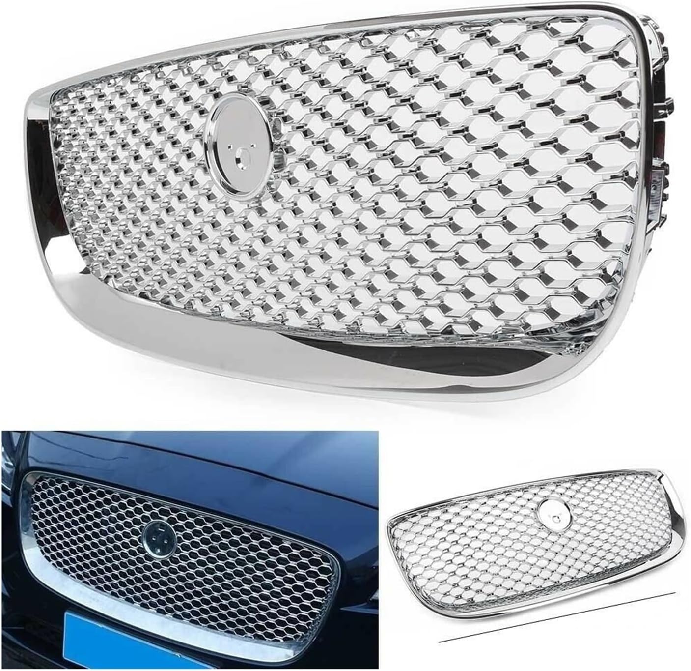 BRAND, CATEGORY, GRILLES, NANDEZ, Compatible For Jaguar XJ 2010-2020 ABS Chromed Front Bumper Hood Vent Radiator Grille Frame Trim Car Styling Accessories (Color : 2016-2020 Silver)