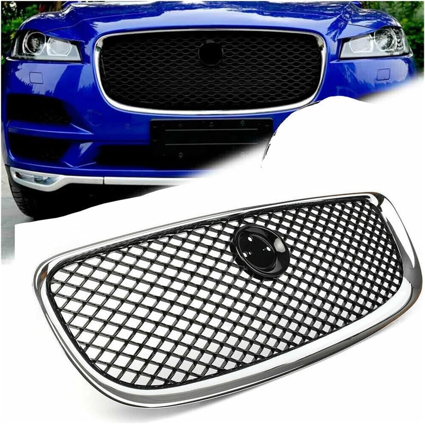 BRAND, CATEGORY, GRILLES, NANDEZ, Compatible For Jaguar XJ 2010-2020 ABS Chromed Front Bumper Hood Vent Radiator Grille Frame Trim Car Styling Accessories (Color : 2016-2020 Silver)