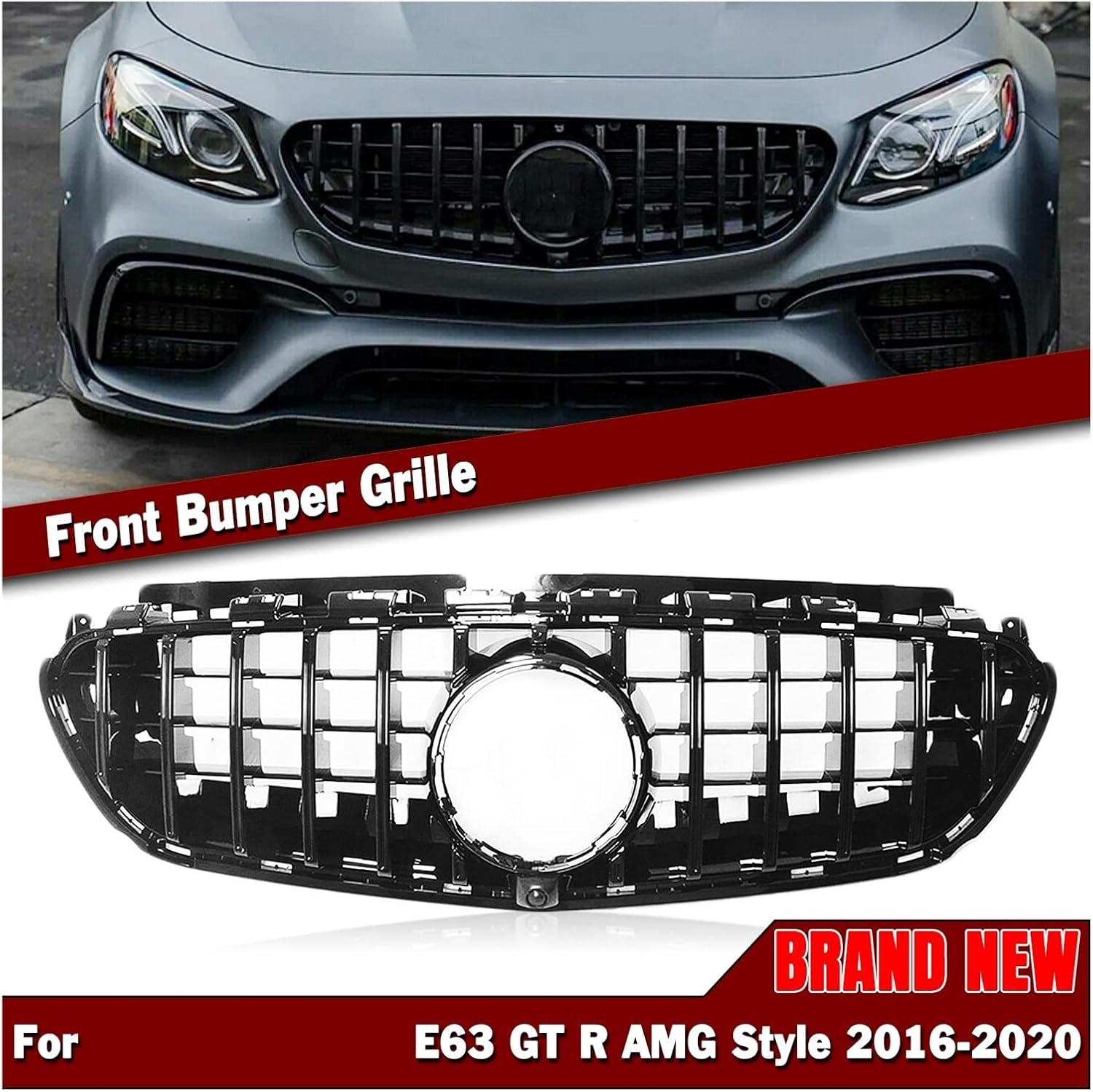 BRAND, CATEGORY, GRILLES, XOGCQBNI, Compatible For Mercedes Benz W213 E63 GT R AMG 2016-2020 Only Black Car Upper Bumper Hood Vent Mesh Grid Front Grille Racing Grill Body Kit