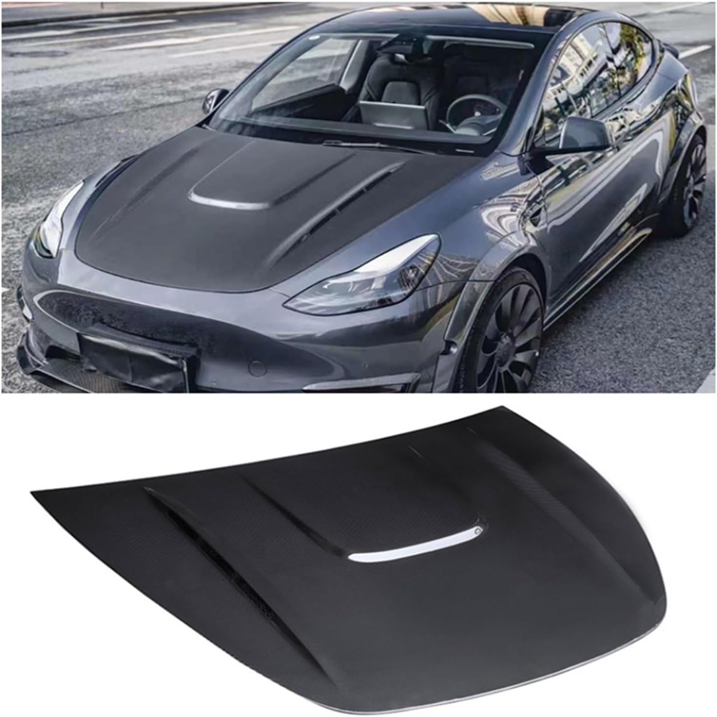 AKOSOL, BRAND, CATEGORY, HOODS, Compatible For Tesla Model Y 2019 2020 2021 2022 Real Carbon Fiber Front Bumper Engine Hood Vent Cover Decorative (Color : B style)