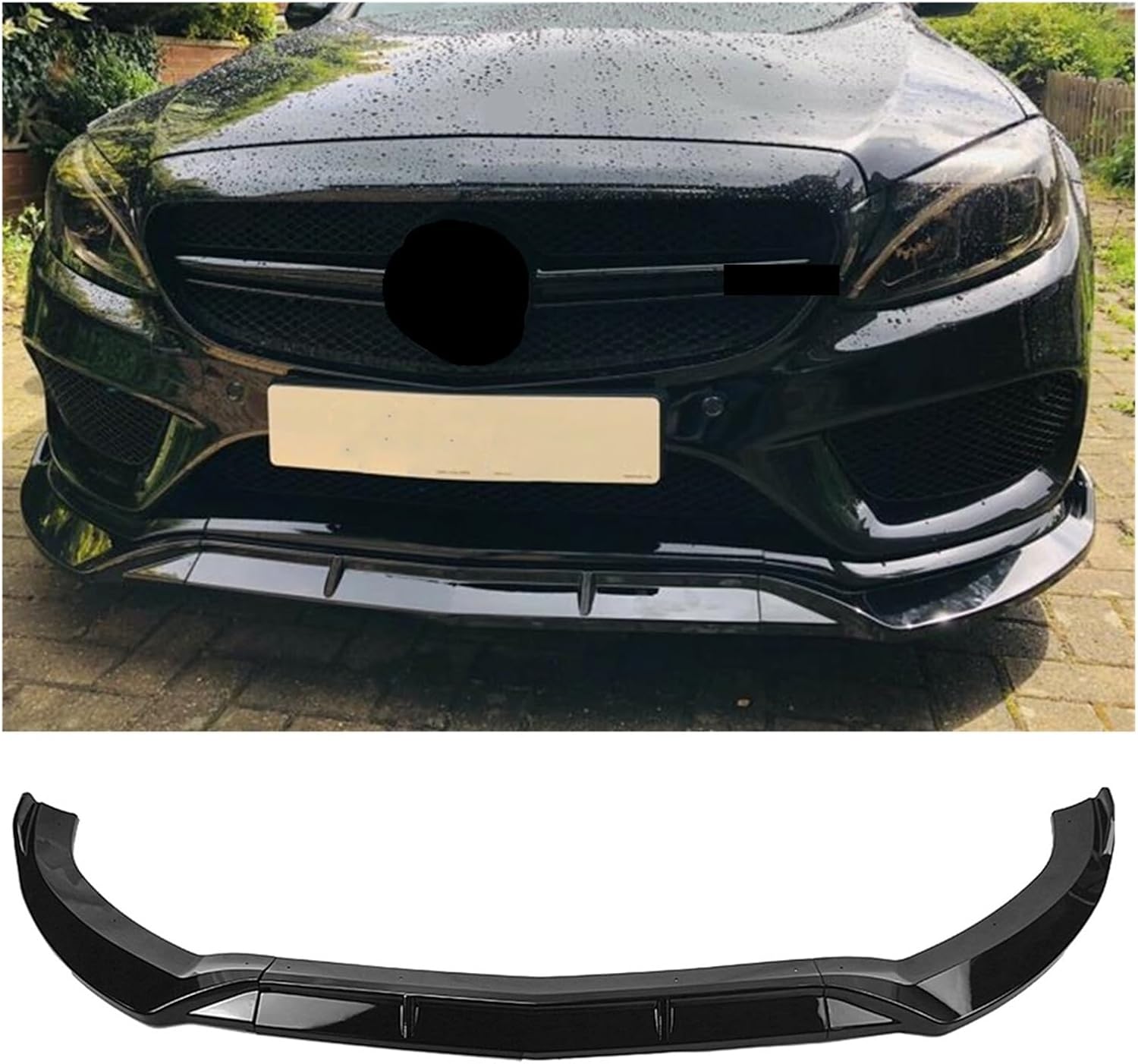 BODY, BRAND, CATEGORY, OKLCJUN, Compatible for Benz C-Class W205 2015-2018 Sport Gloss Black Front Bumper Spoiler Lip+Car Intake Hood Cover Air Vent Splitter Trim