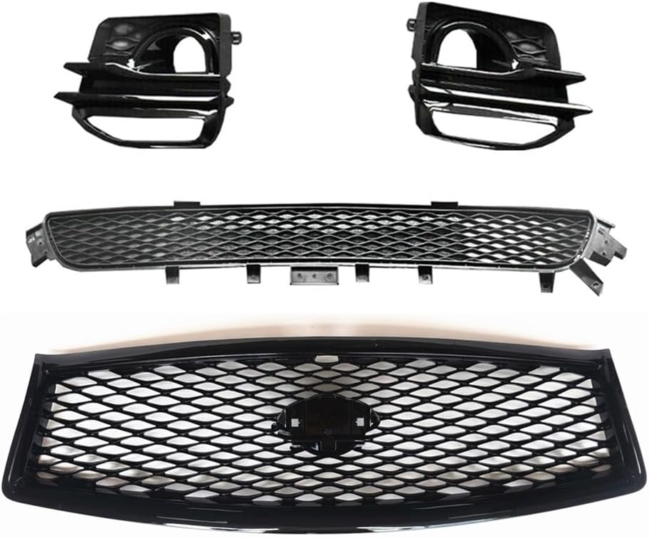 BRAND, CATEGORY, GRILLES, SUXJNMD, Compatible for Infiniti Q50 2014-2017 Sport Front Upper Grille+Lower Grill+Fog Light Cover Frame Car Body Kit Hood Mesh Side Air Vent Trim