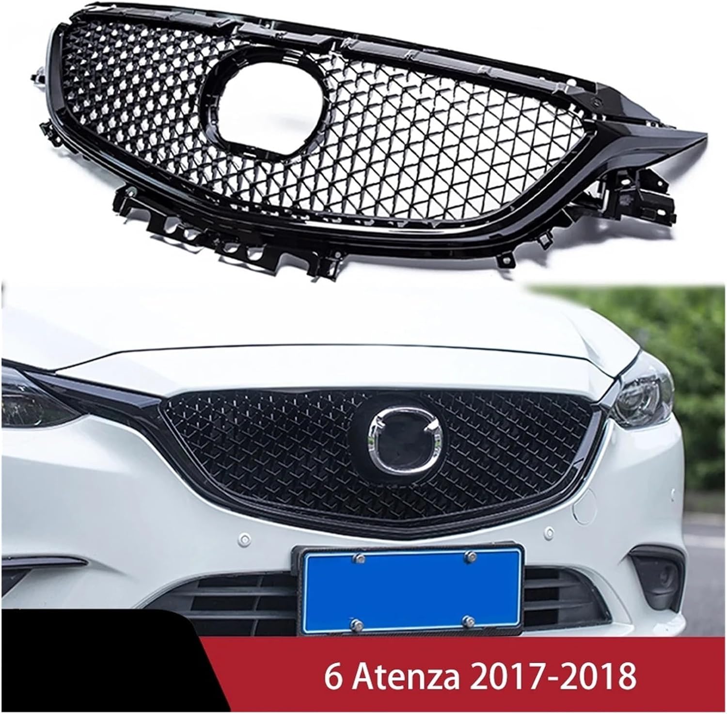 BRAND, CATEGORY, GRILLES, PDSENG, Compatible for Mazda 6 Atenza 2017-2018 Racing Grill Front Grille Replacement Air Intake Grille Car Upper Bumper Hood Vent Mesh Black