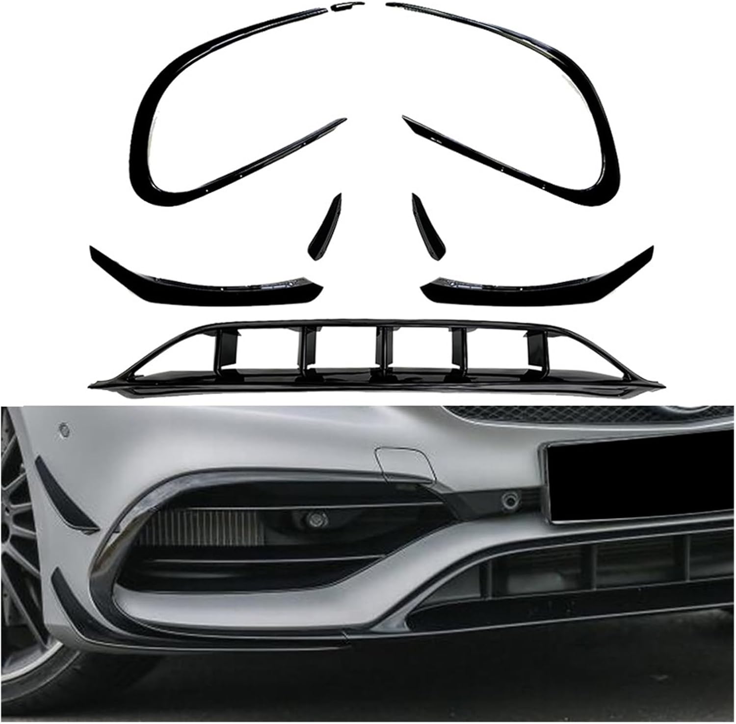 BRAND, BUMPERS, CATEGORY, VHDSAQXS, Compatible for Mercedes Benz CLA C117 CLA200/220 2016~2019 Car Front Bumper Cover Lip Splitter Trim Spoiler Air Vent Hood Grille Body Kit