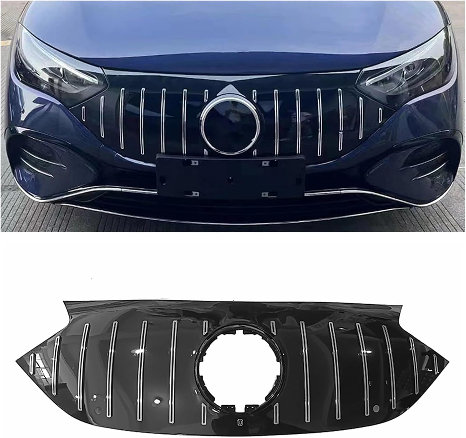 BRAND, CATEGORY, GRILLES, PDSENG, Compatible for Mercedes Benz EQE V295 2023-2024 GT Style Silver Front Grill Car Upper Bumper Hood Mesh Cover