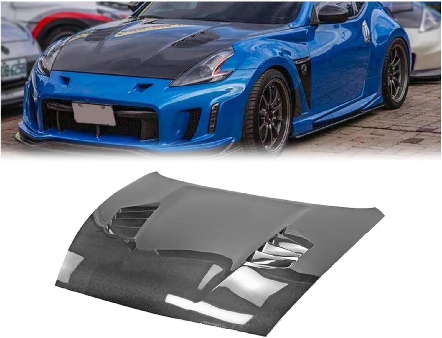 BRAND, CATEGORY, HOODS, MBEYKTDV, Compatible for Nissan 09 Onwards 370Z Z34 VARS Style Vented Carbon Fiber Hood Glossy Finish Bonnet Cover Racing Tuning Part Car Accessories