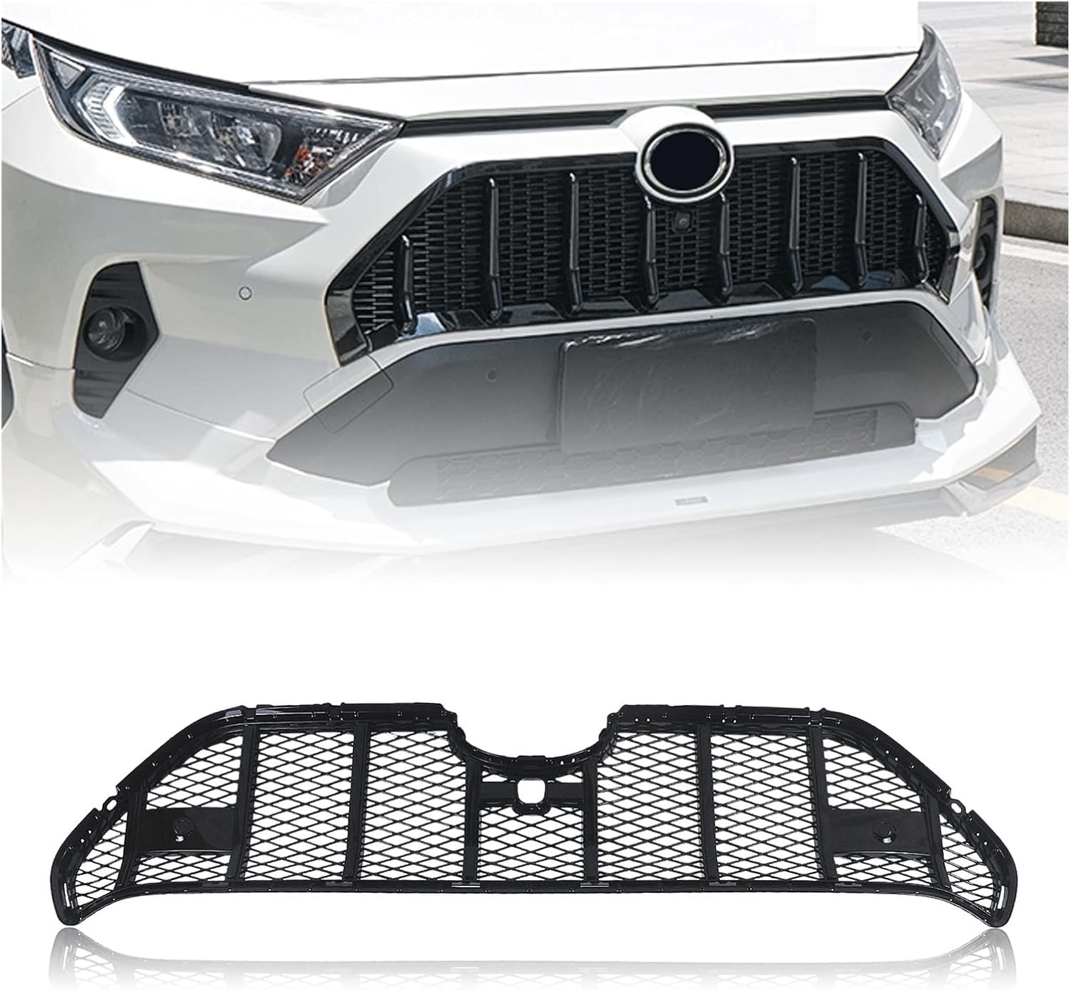 AZIZAT, BRAND, CATEGORY, GRILLES, Compatible for RAV4 2019-2022 Front Grille Honeycomb Style Racing Grill Black Car Upper Bumper Intake Hood Mesh Air Vent Trim Grid