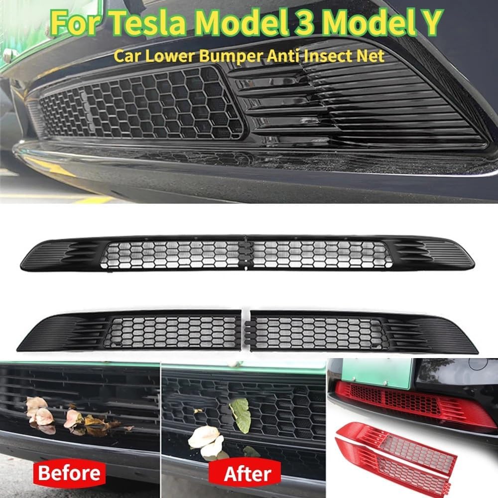 BRAND, CATEGORY, GRILLES, HUAGF, Compatible for Tesla Model 3 Model Y Front Bumper Hood Vent Grille Net Radiator Protective Mesh Grill Panel Compatible for Tesla Grid Accessories(Black for Model 3)