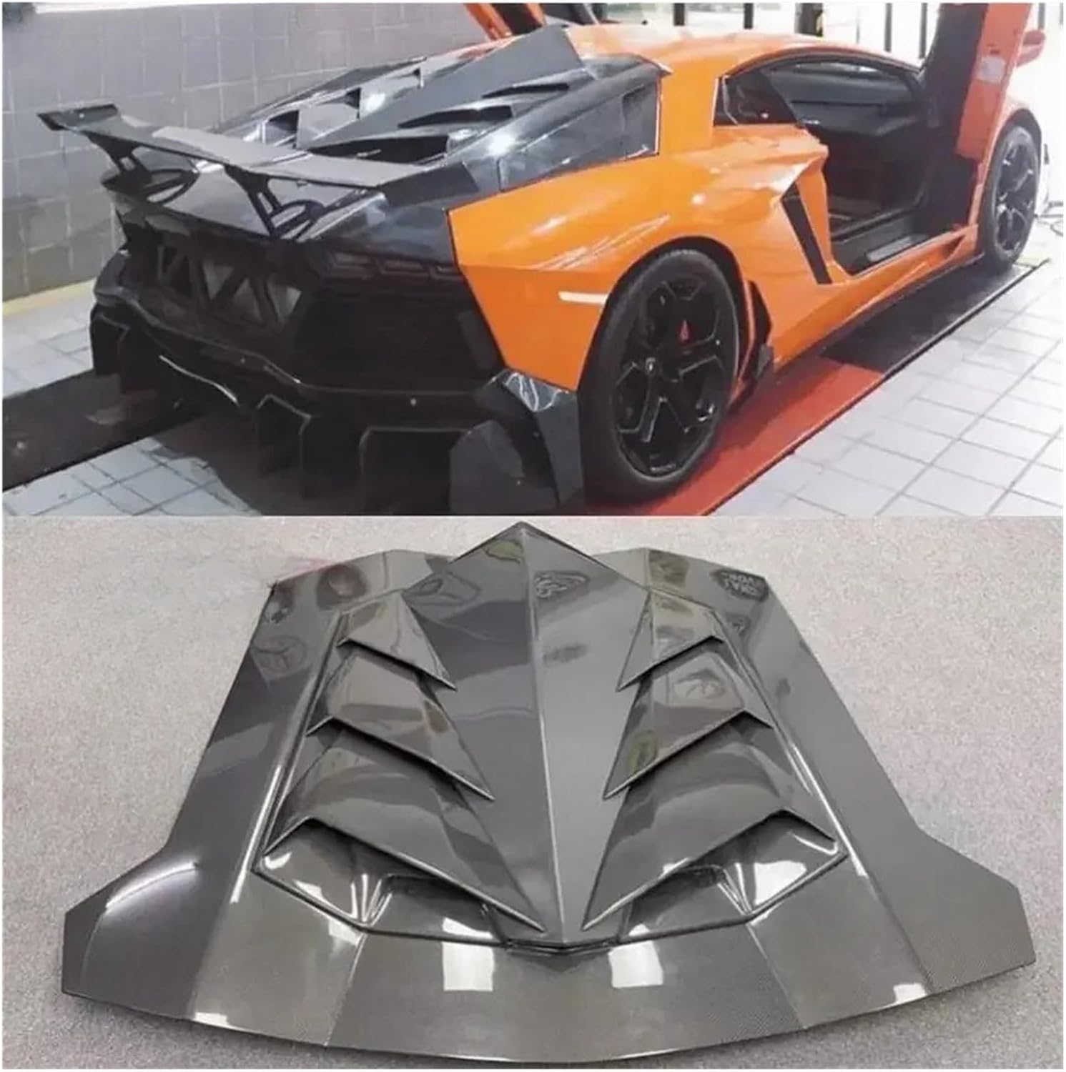 BRAND, CATEGORY, HOODS, YKHTGJHY, DMC Style Real Carbon Fiber Rear Bumper Trunk Lid Engine Hood Bonnet Vent Cover Compatible For Lamborghini Aventador LP700 LP720(Single-sided carbon)